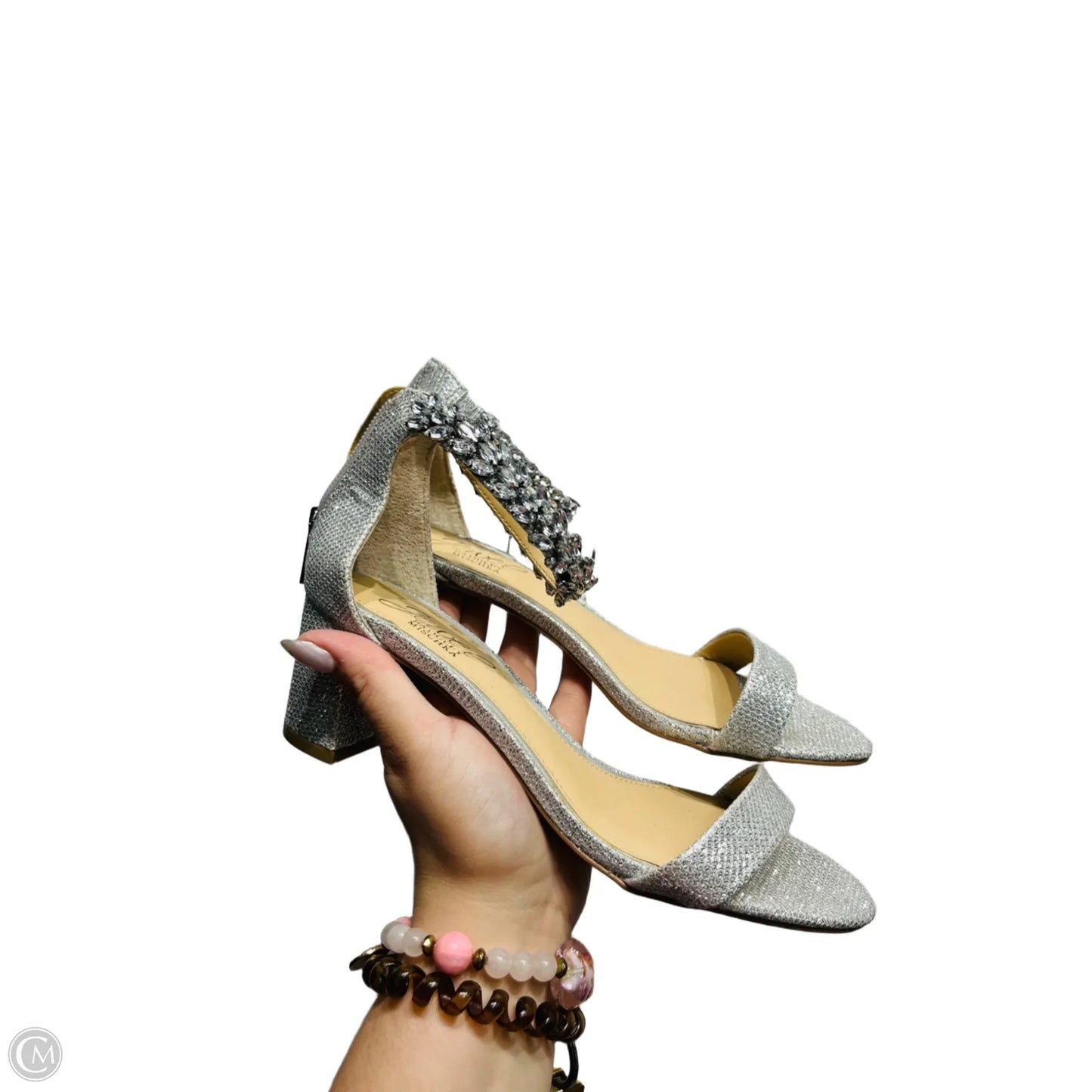 Sandals Heels Block By Badgley Mischka In Silver, Size: 9