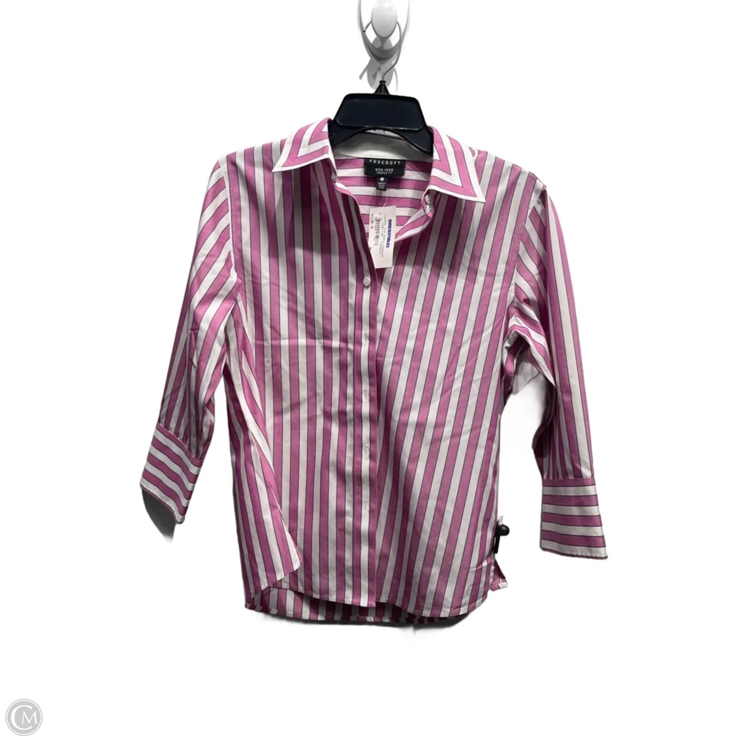 Top Long Sleeve By Foxcroft In Purple & White, Size: 4