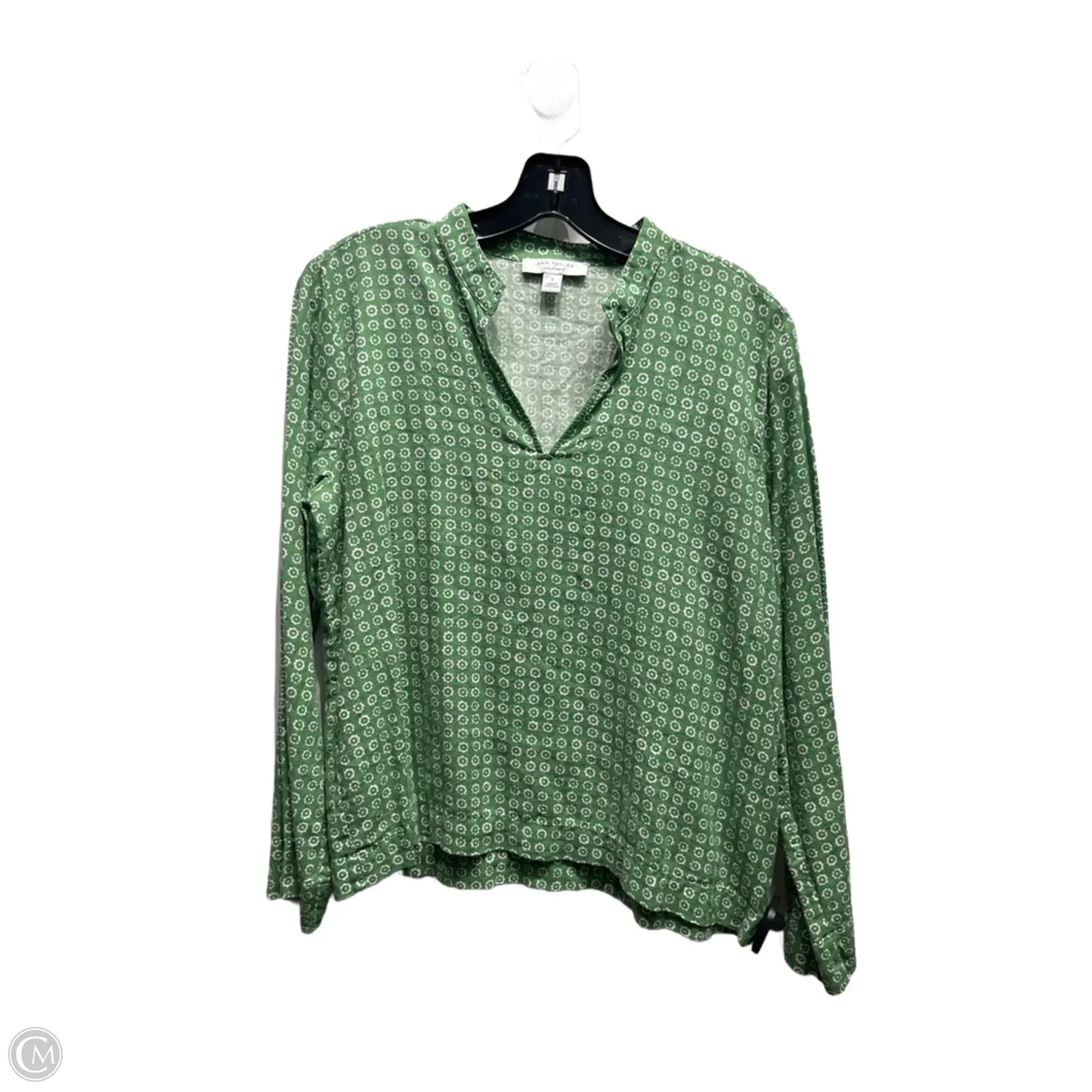 Top Long Sleeve By Ann Taylor In Green & White, Size: S