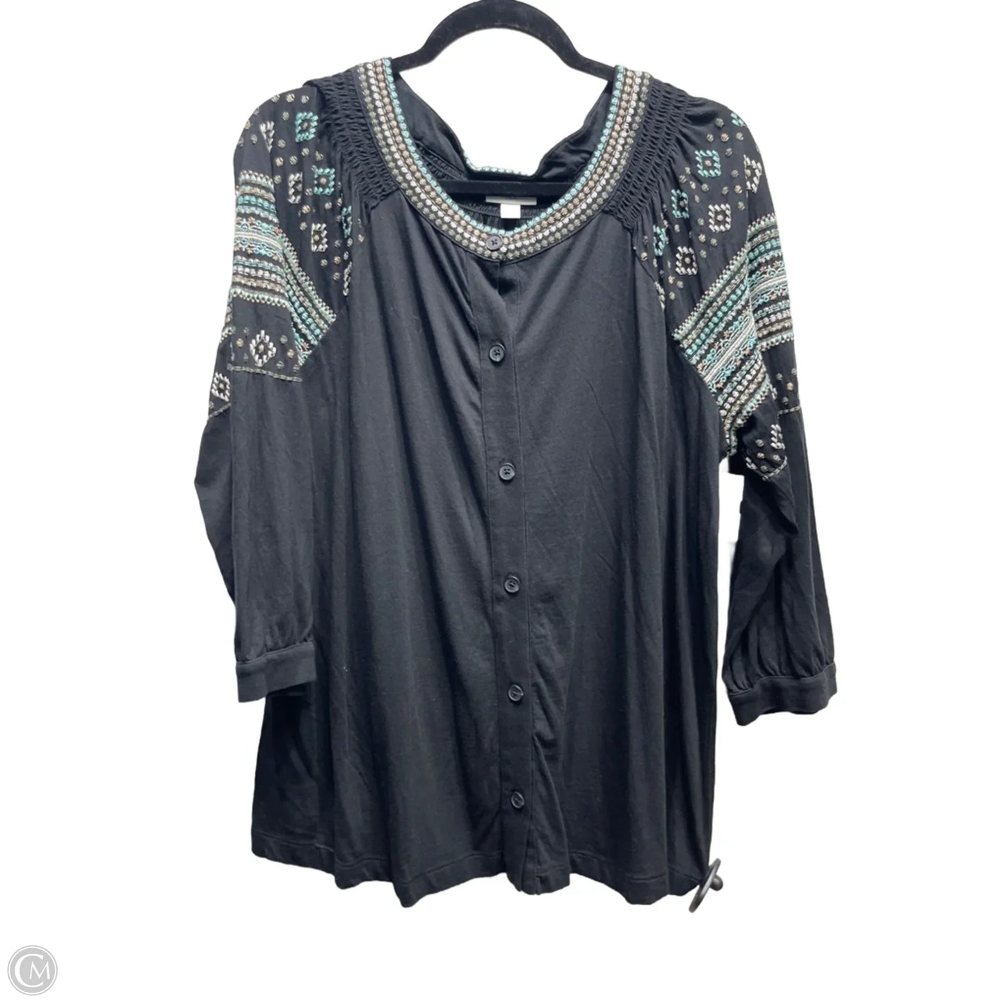 Top 3/4 Sleeve By J. Jill In Black & Blue, Size: L