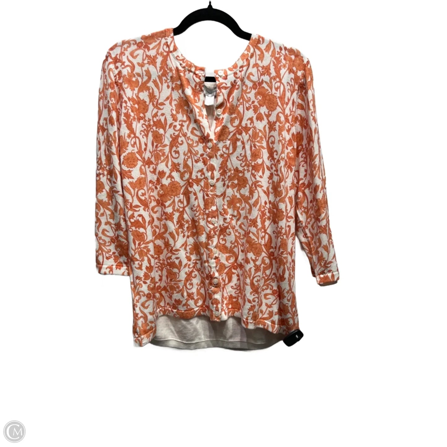 Sweater Cardigan By Christopher And Banks In Orange & White, Size: Xl