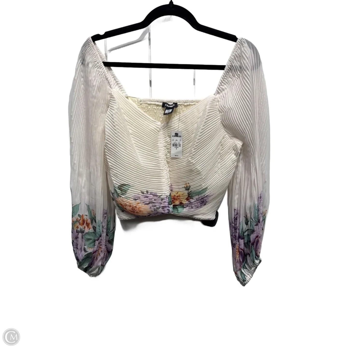 Blouse Long Sleeve By Express In Purple & White, Size: M