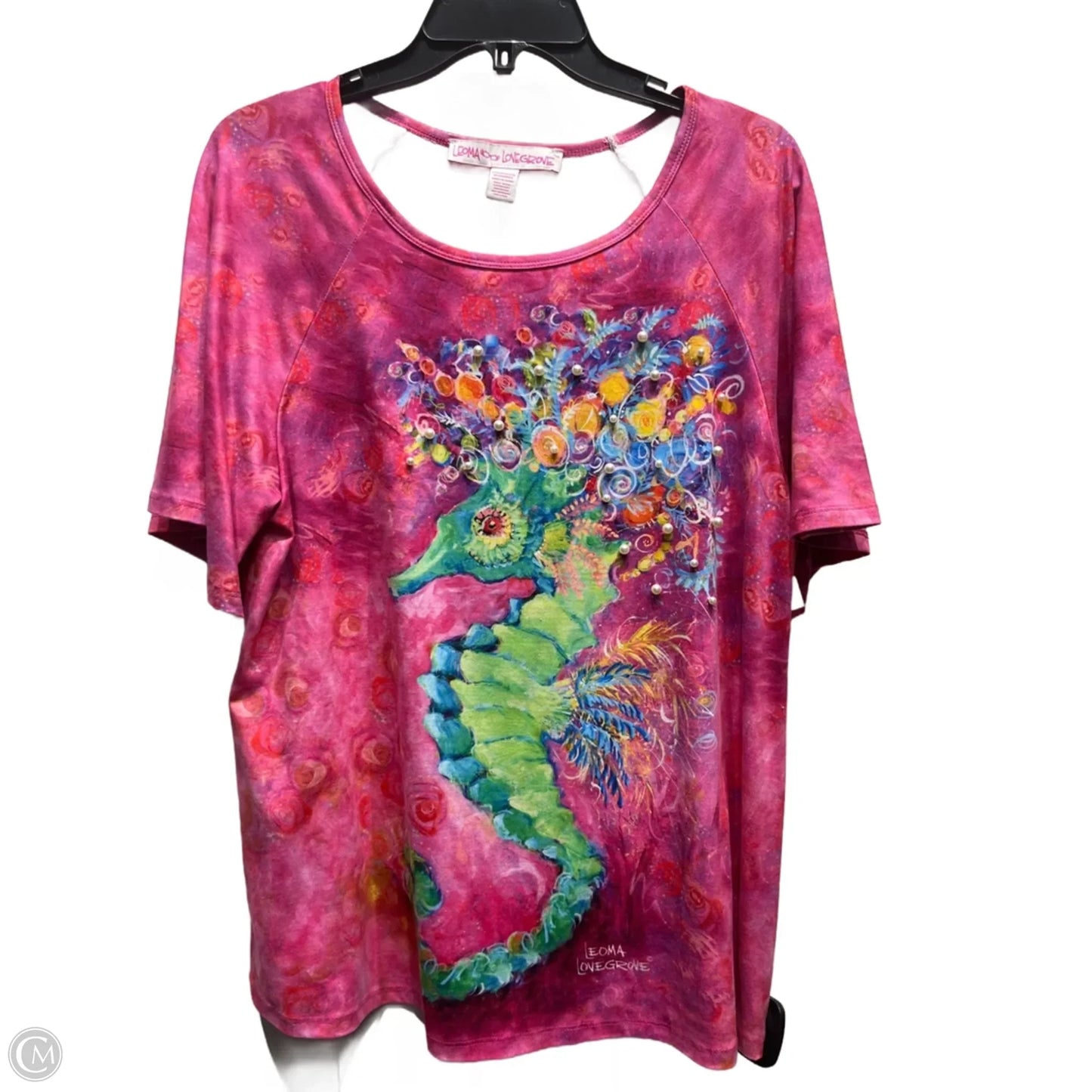 Top Short Sleeve By Leoma Lovegrove In Green & Pink, Size: L