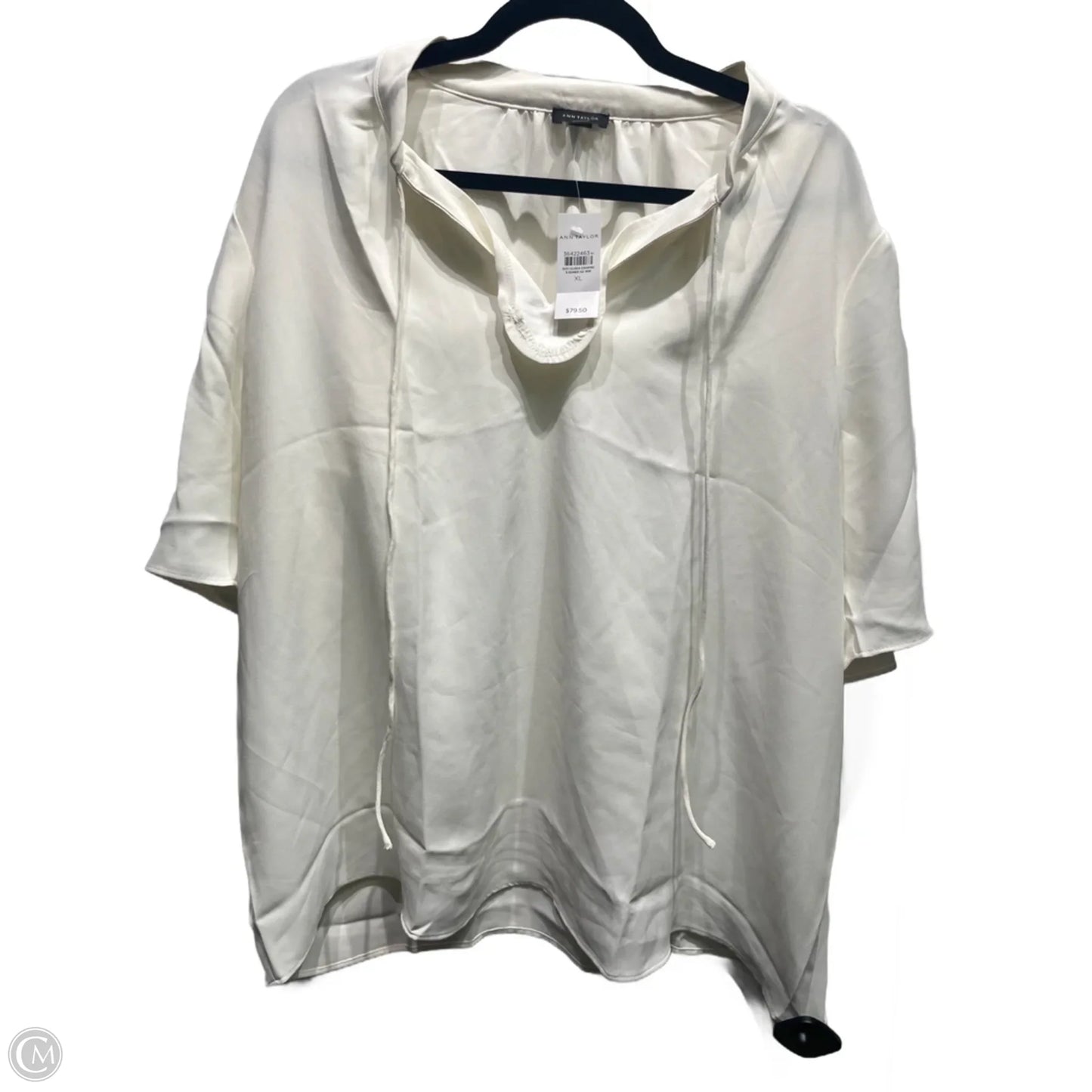 Blouse Short Sleeve By Ann Taylor In White, Size: Xl