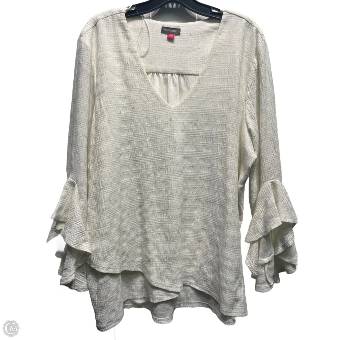 Blouse Long Sleeve By Vince Camuto In Gold & White, Size: Xl
