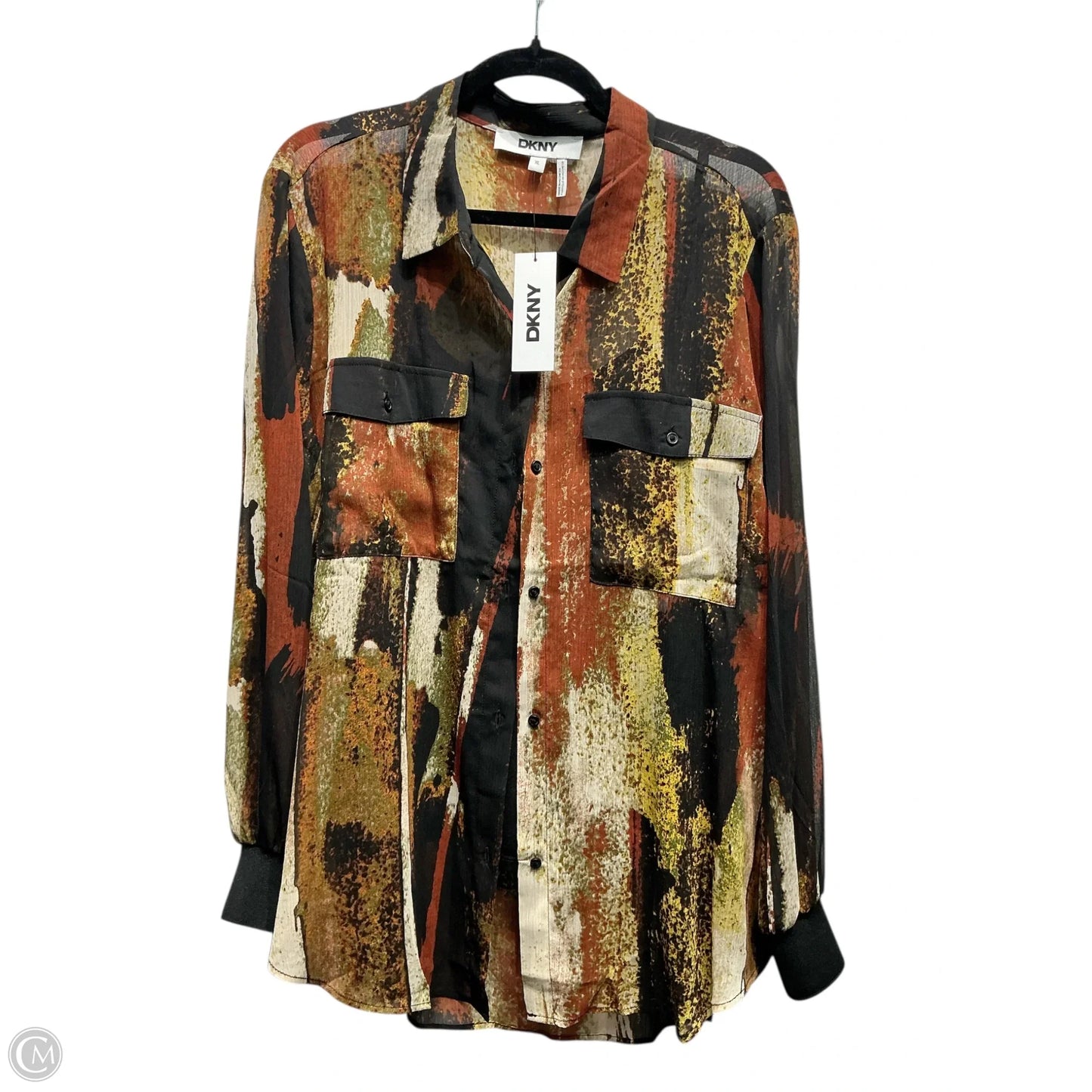 Top 2pc Long Sleeve By Dkny In Black & Orange, Size: Xl