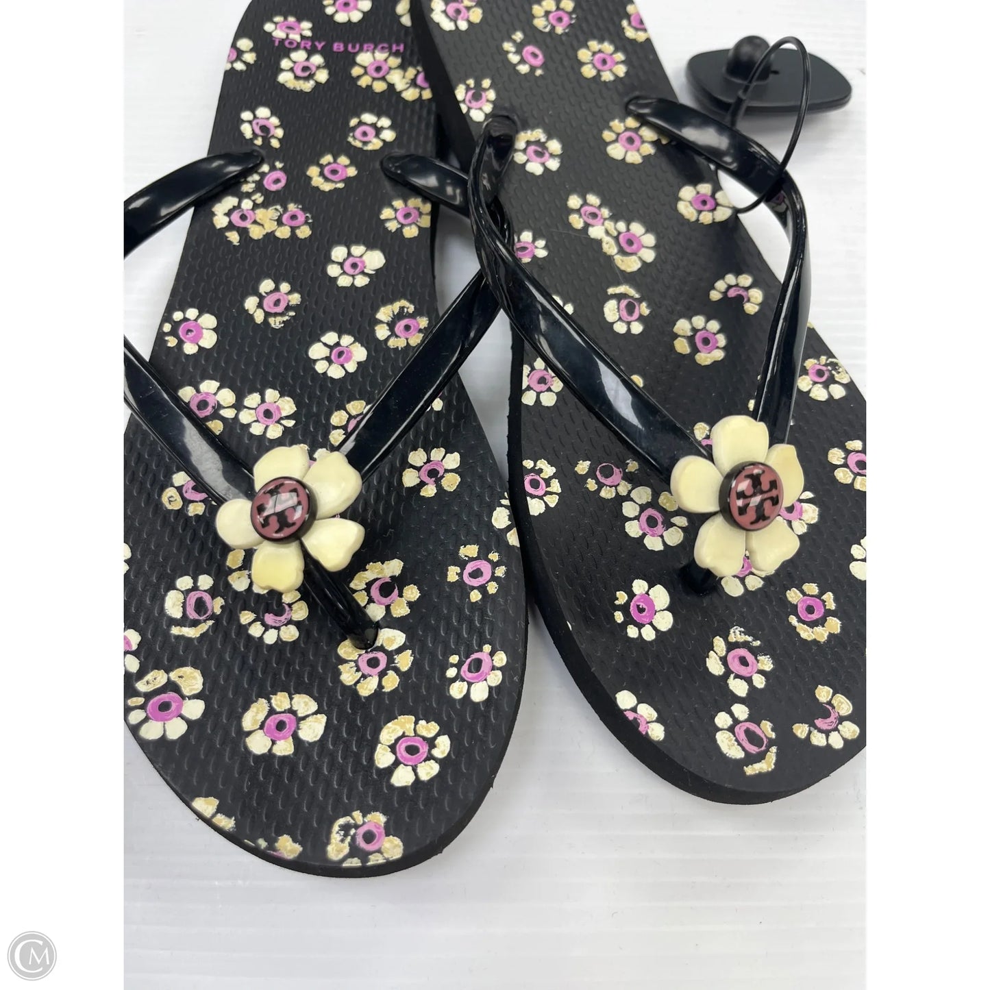 Sandals Designer By Tory Burch In Black & Purple, Size: 10