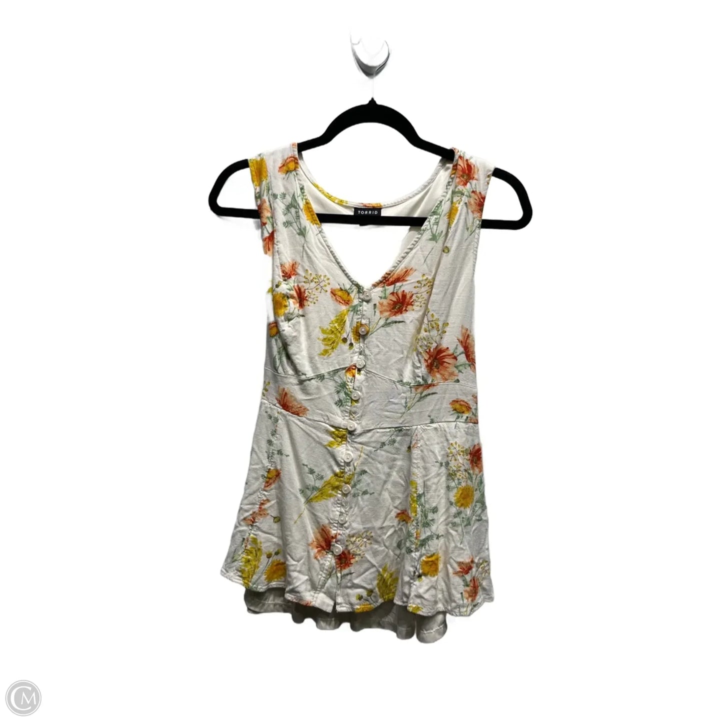 Top Sleeveless By Torrid In White & Yellow, Size: Xl