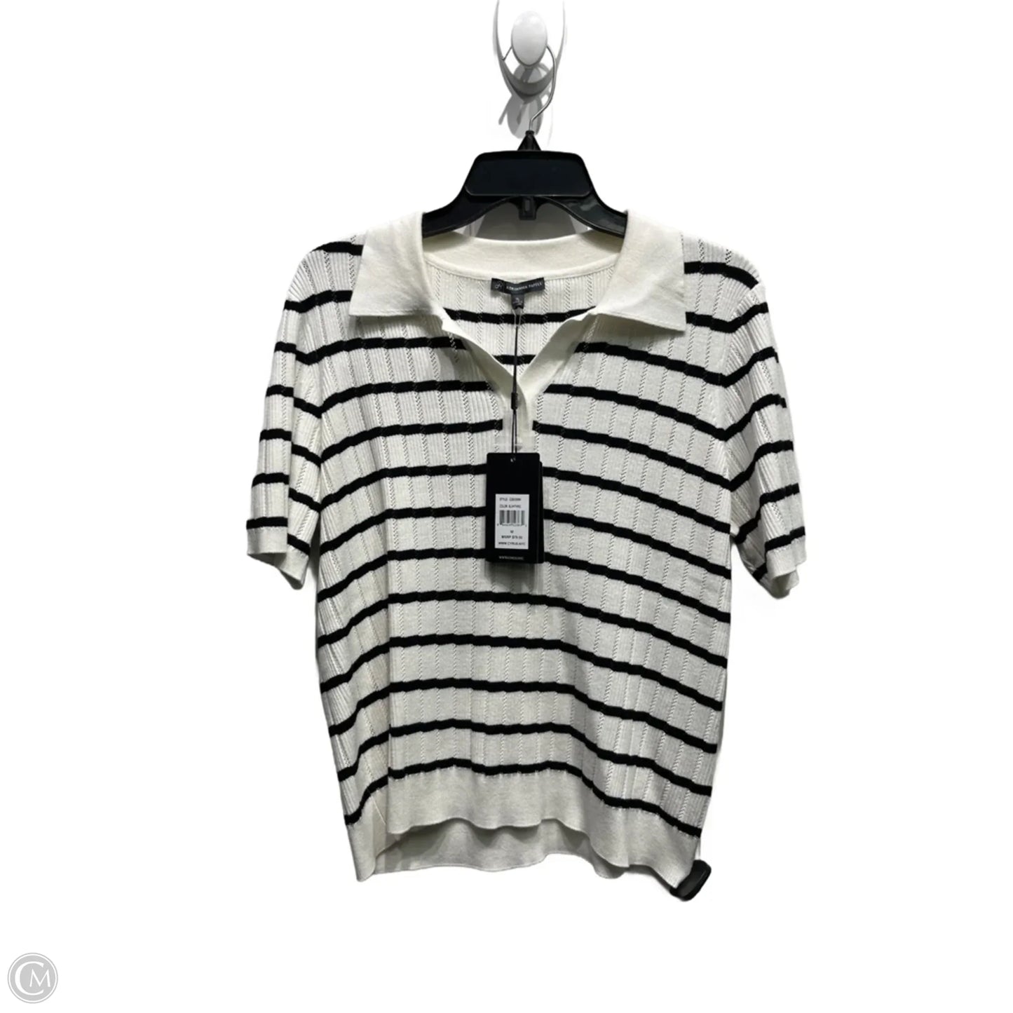 Sweater Short Sleeve By Adrienne Vittadini In Black & White, Size: Xl