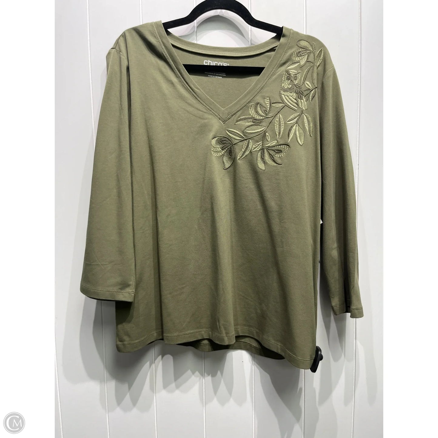 Top 3/4 Sleeve By Chicos In Green, Size: Xl