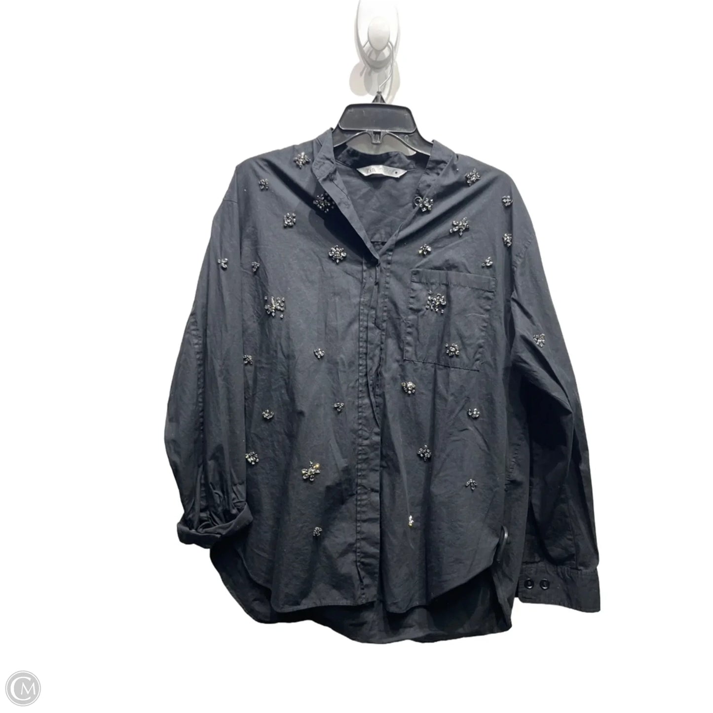 Top Long Sleeve By Zara In Black & Silver, Size: M
