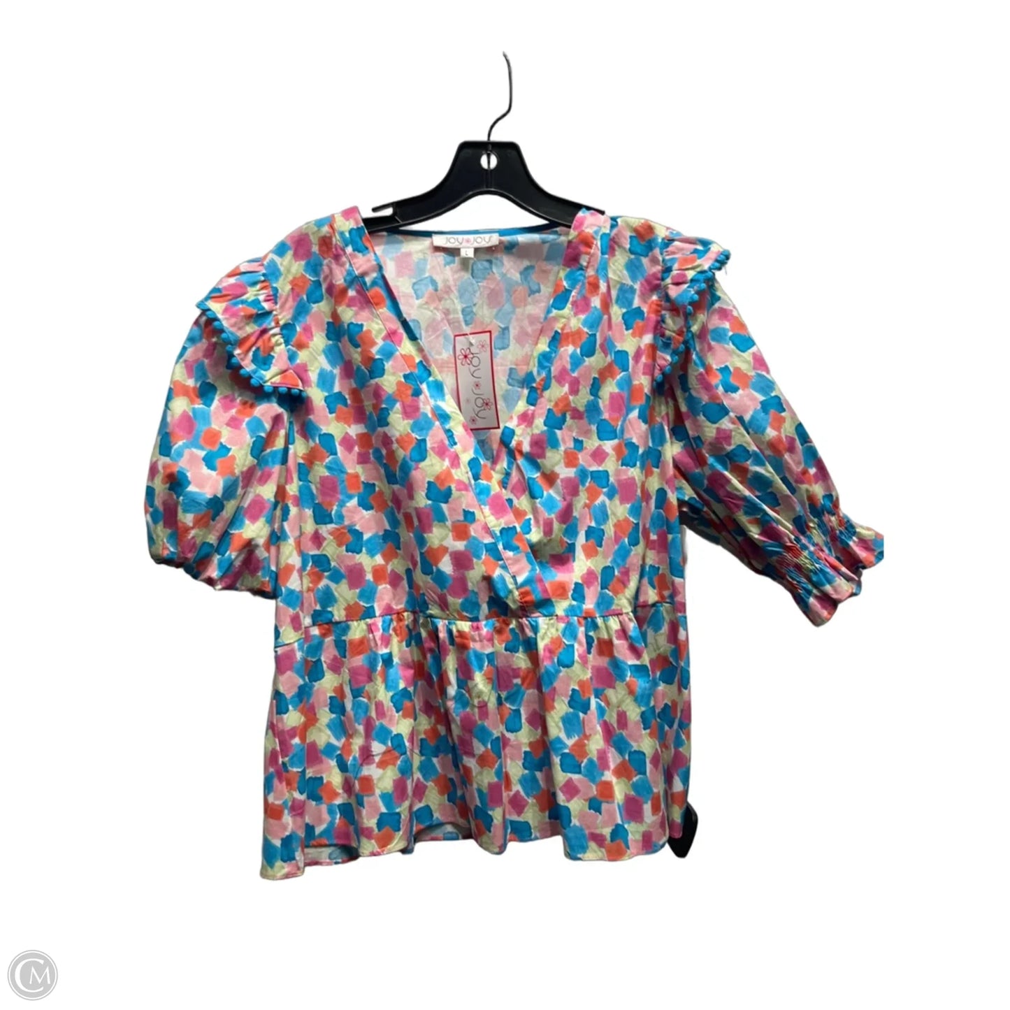 Top Short Sleeve By Joy Joy In Blue & Orange, Size: L