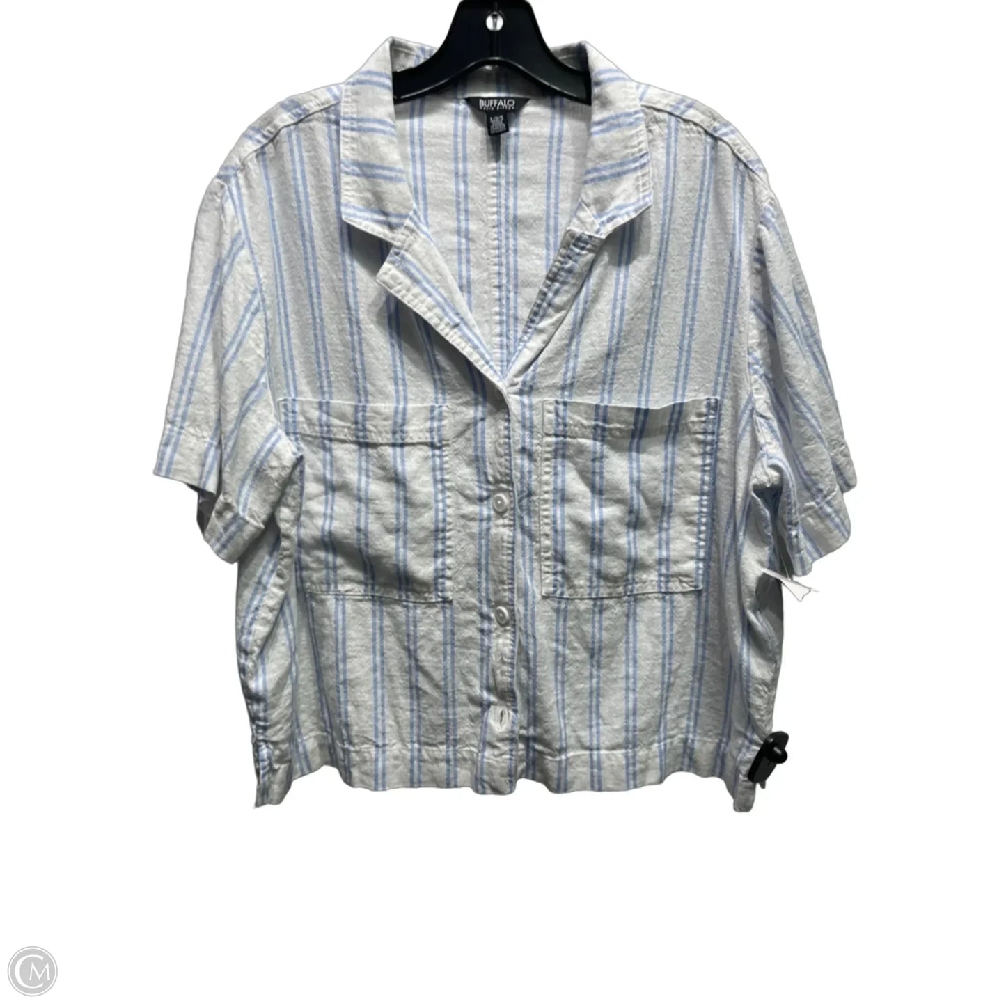 Top Short Sleeve By Buffalo David Bitton In Blue & White, Size: L