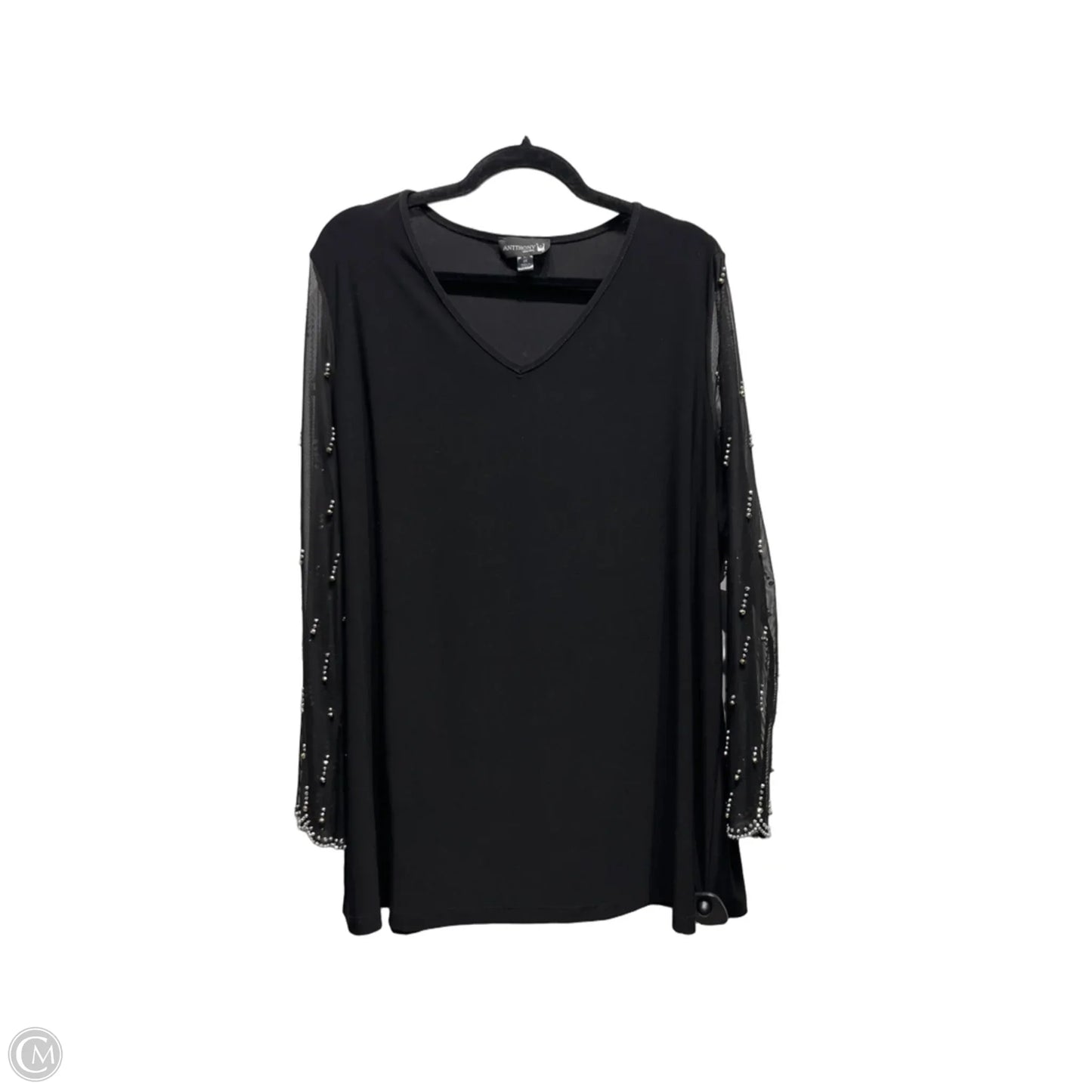 Blouse Long Sleeve By anthonys In Black & Silver, Size: 2x