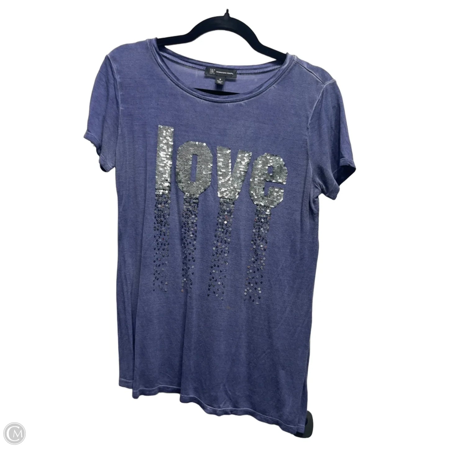 Top Short Sleeve By Inc In Blue & Silver, Size: M