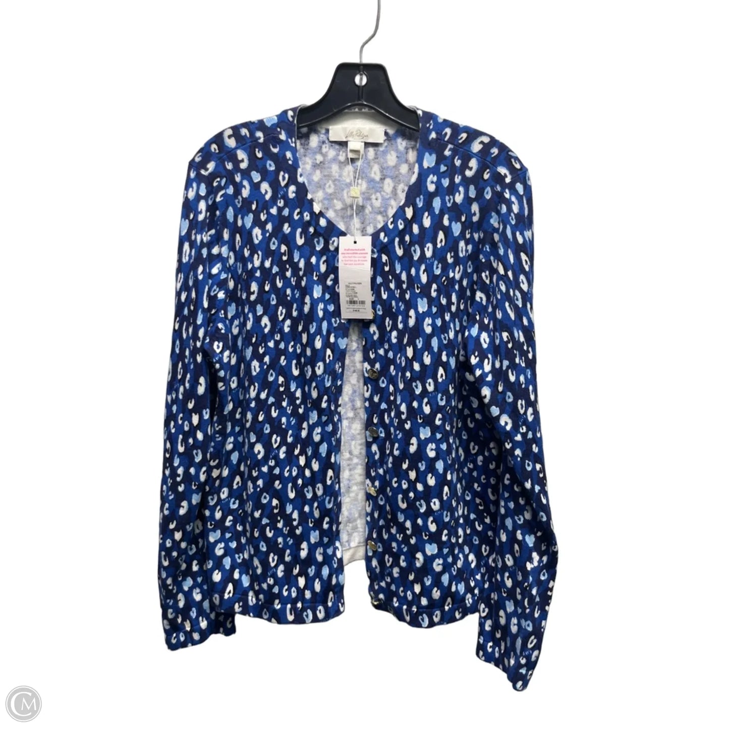 Sweater Cardigan Designer By Lilly Pulitzer In Blue & White, Size: L