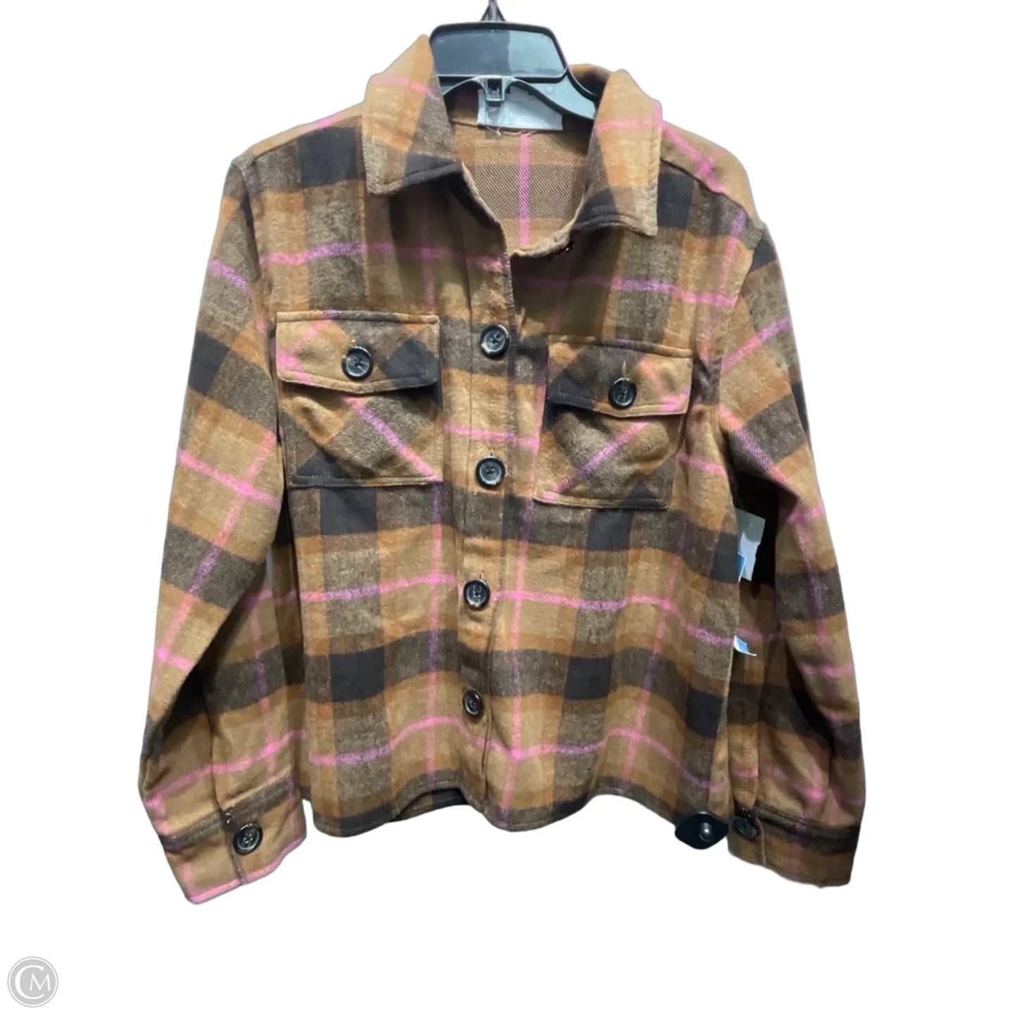 Jacket Shirt By Bb Dakota In Pink & Tan, Size: L