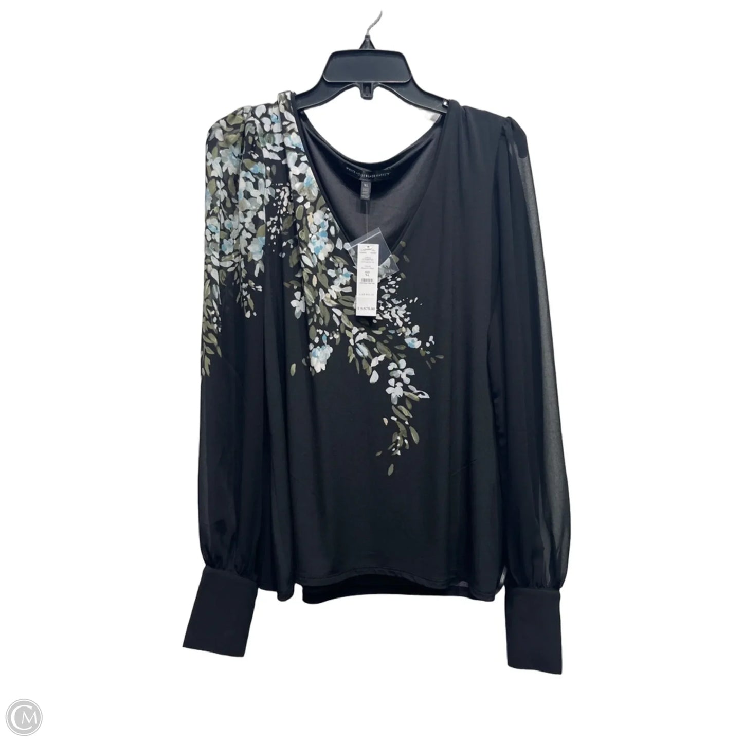 Blouse Long Sleeve By White House Black Market In Black & Blue, Size: Xl