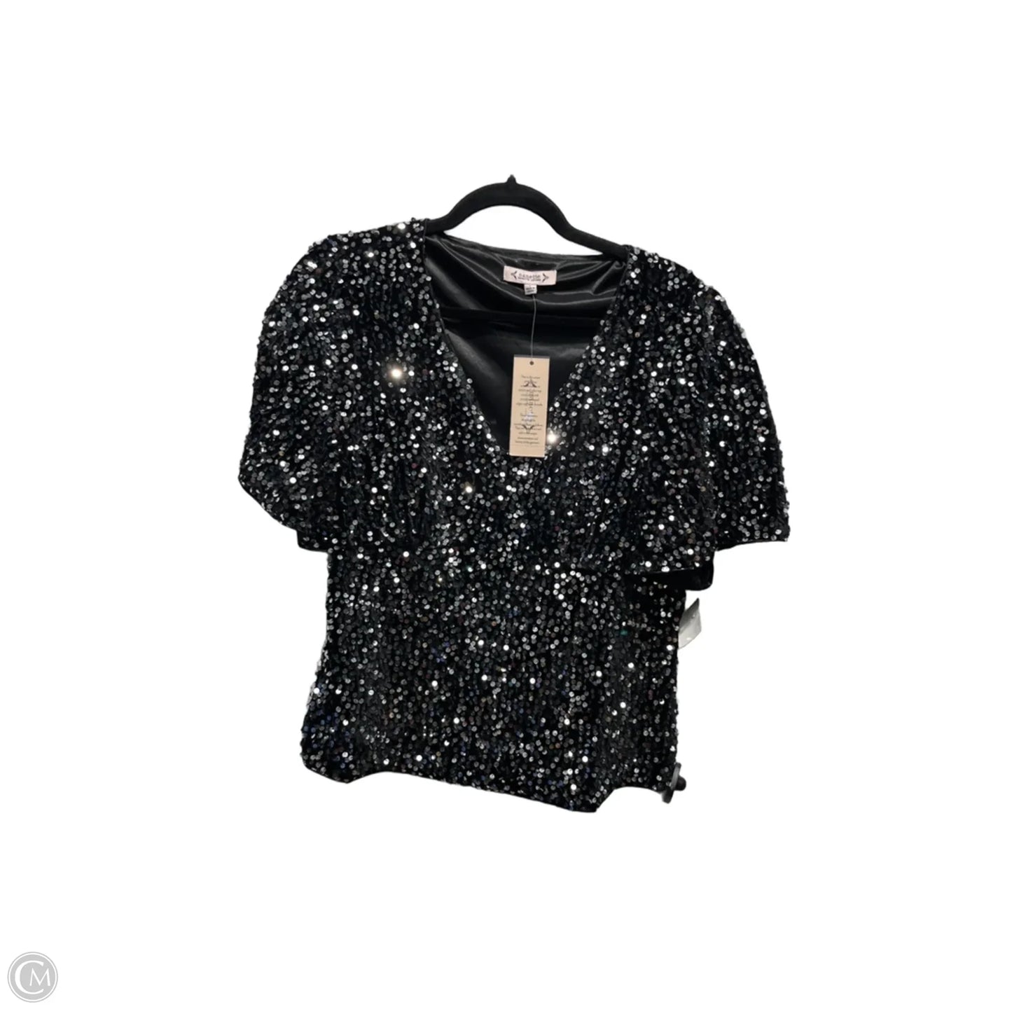 Blouse Short Sleeve By Nanette By Nanette Lepore In Black & Silver, Size: L