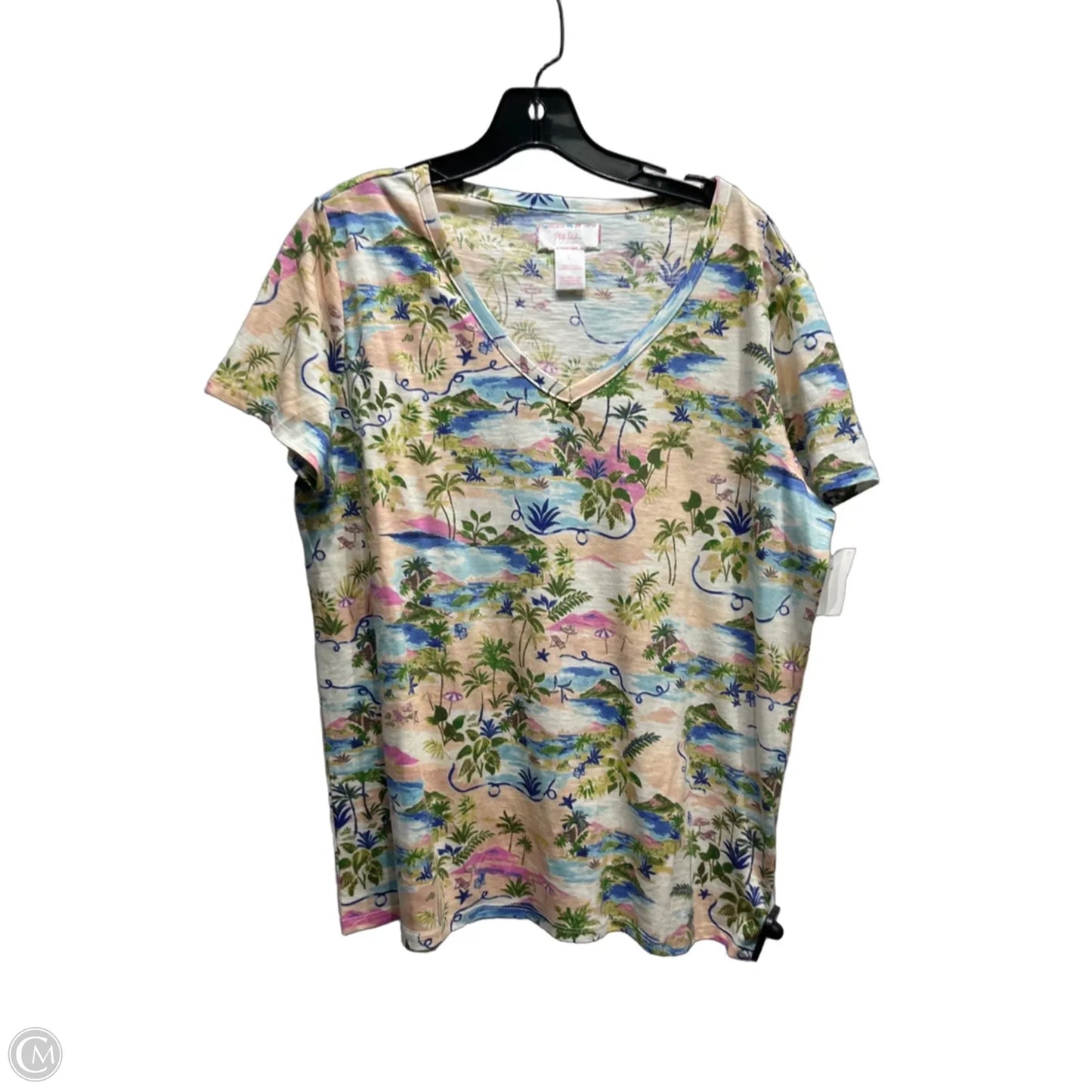 Top Short Sleeve By Stella Parker In Green & Tan, Size: L