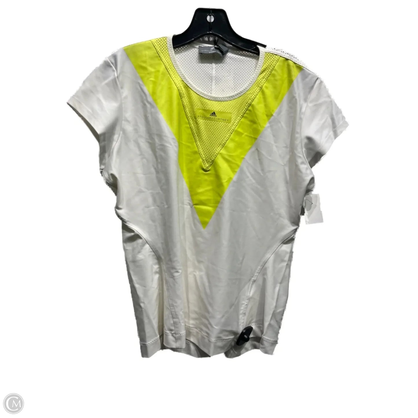 Athletic Top Short Sleeve By Adidas In Green & White, Size: L