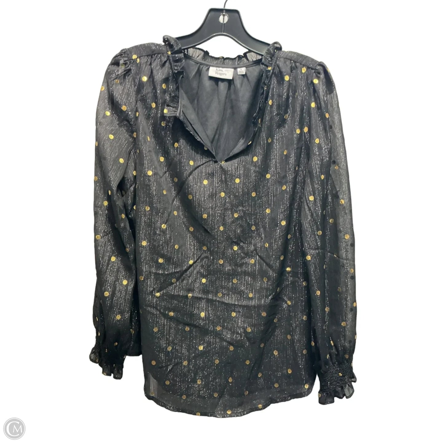 Blouse Long Sleeve By Kim Rogers In Black & Gold, Size: S