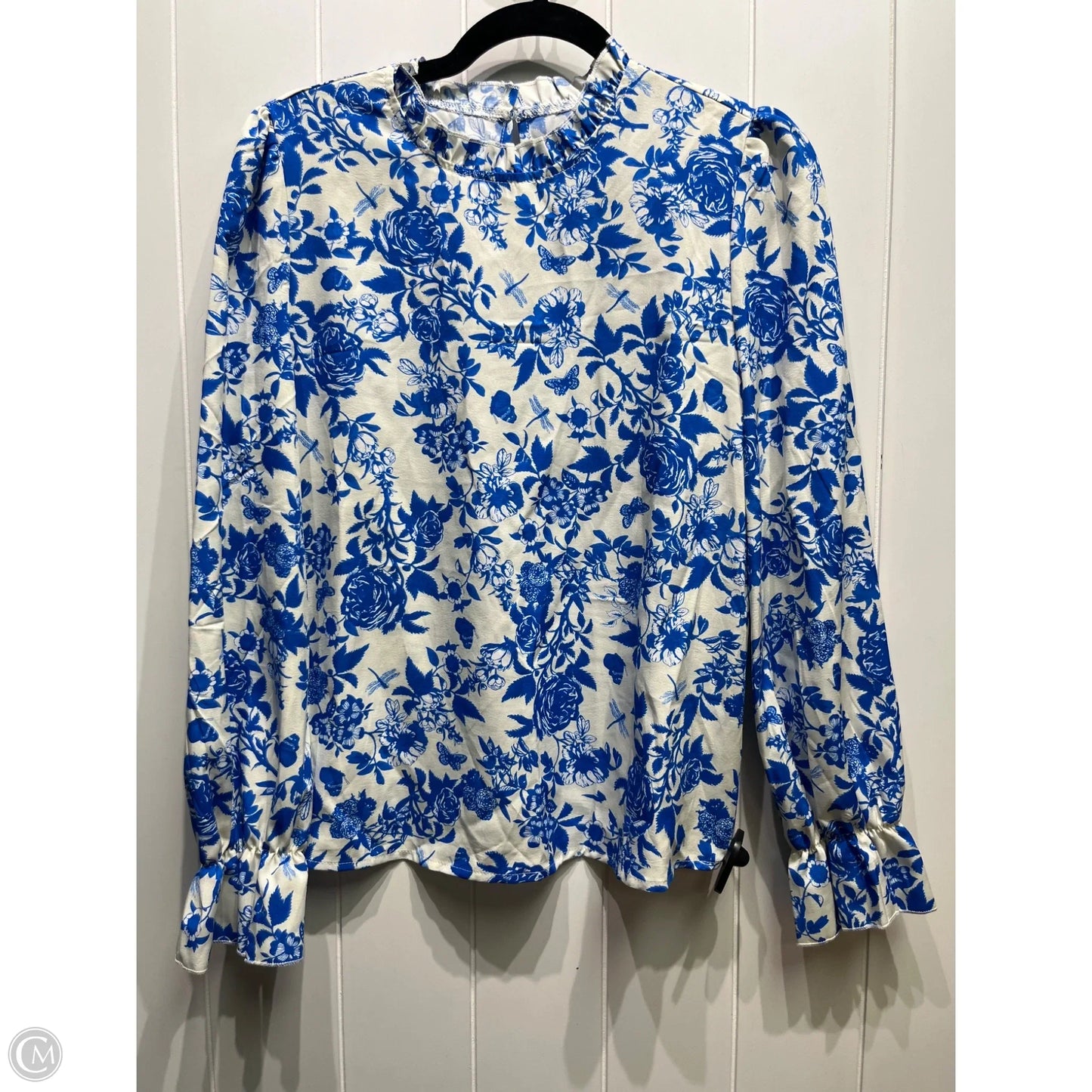 Top Long Sleeve By Shein In Blue & White, Size: M
