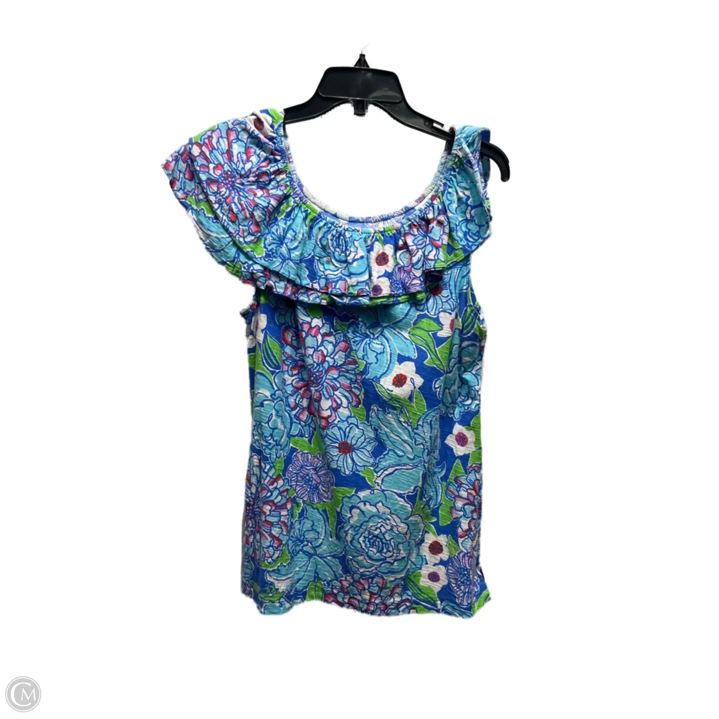 Top Short Sleeve Designer By Lilly Pulitzer In Blue & Green, Size: Xl