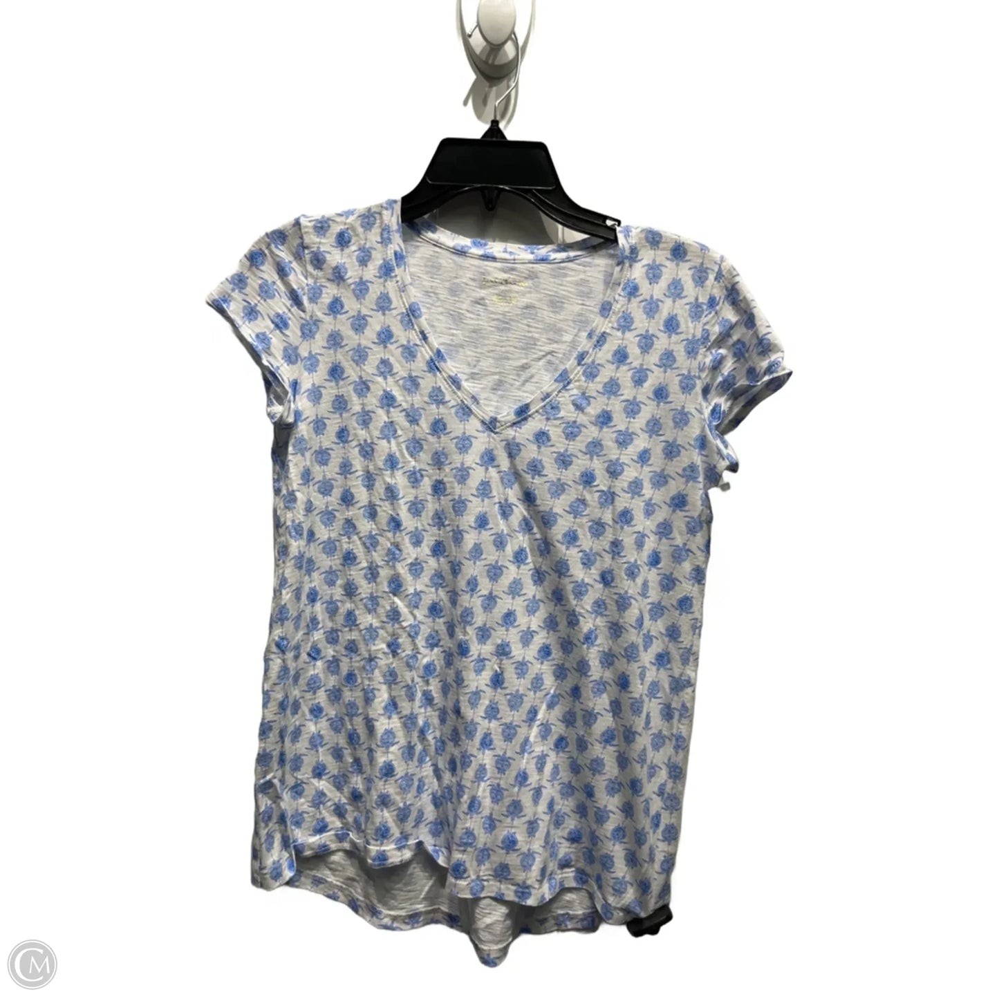 Top Short Sleeve Designer By Lilly Pulitzer In Blue & White, Size: Xxs