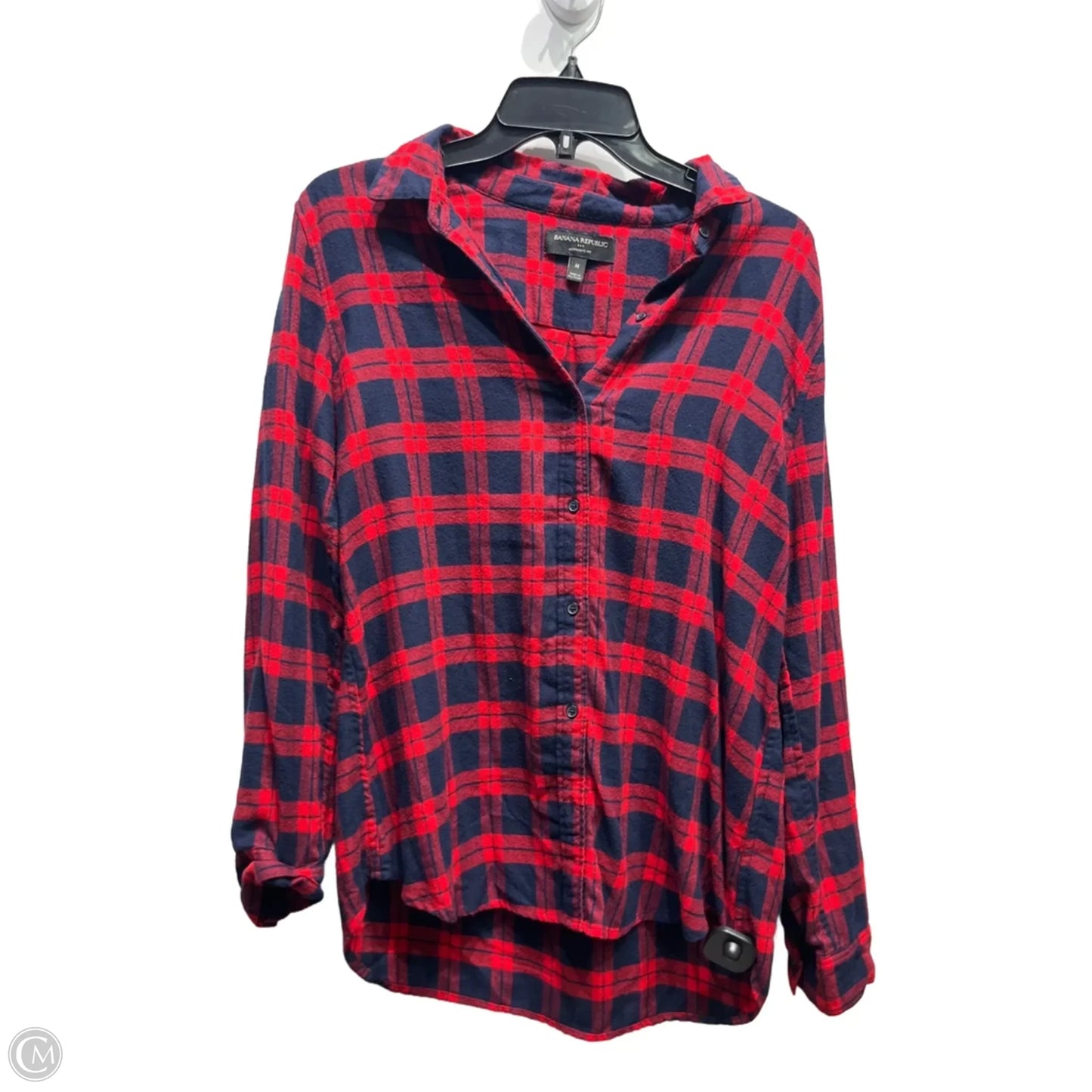 Top Long Sleeve By Banana Republic In Blue & Red, Size: M
