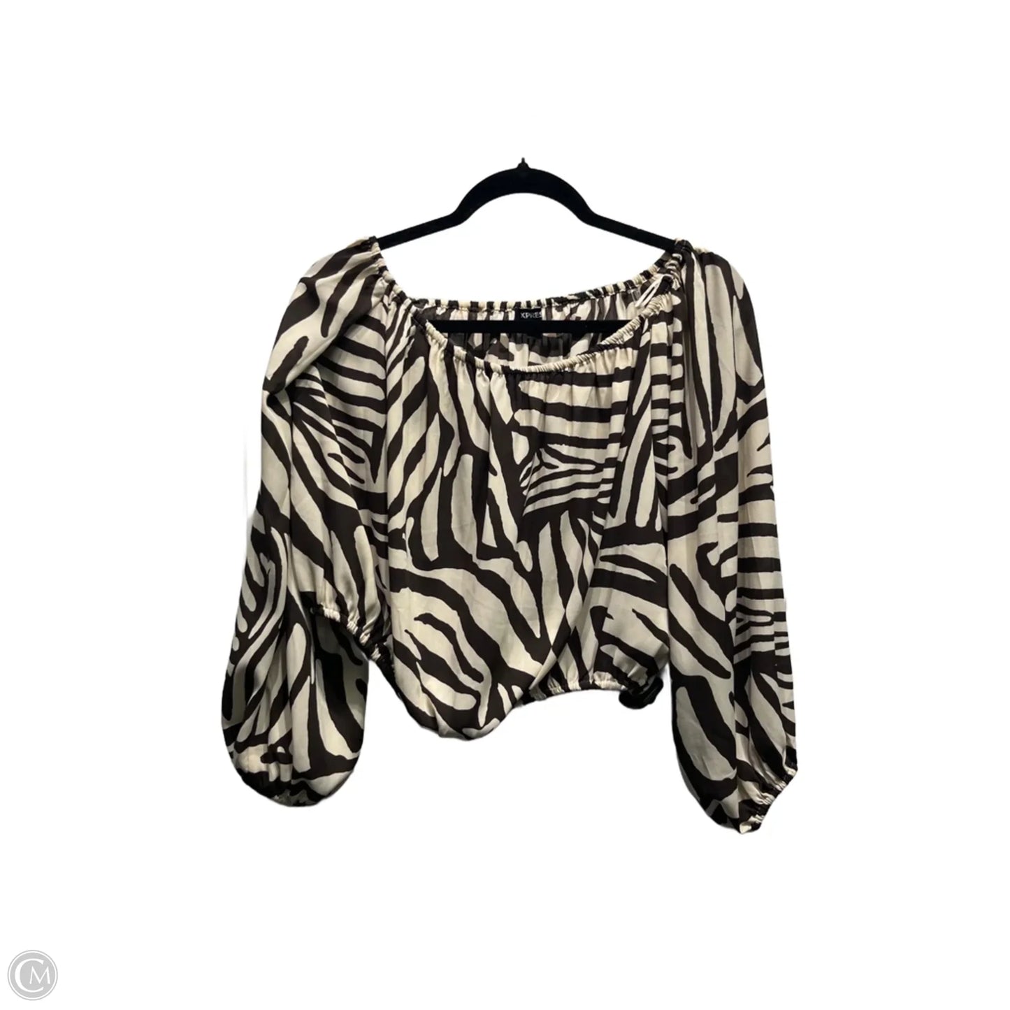 Blouse Long Sleeve By Express In Brown & Cream, Size: S