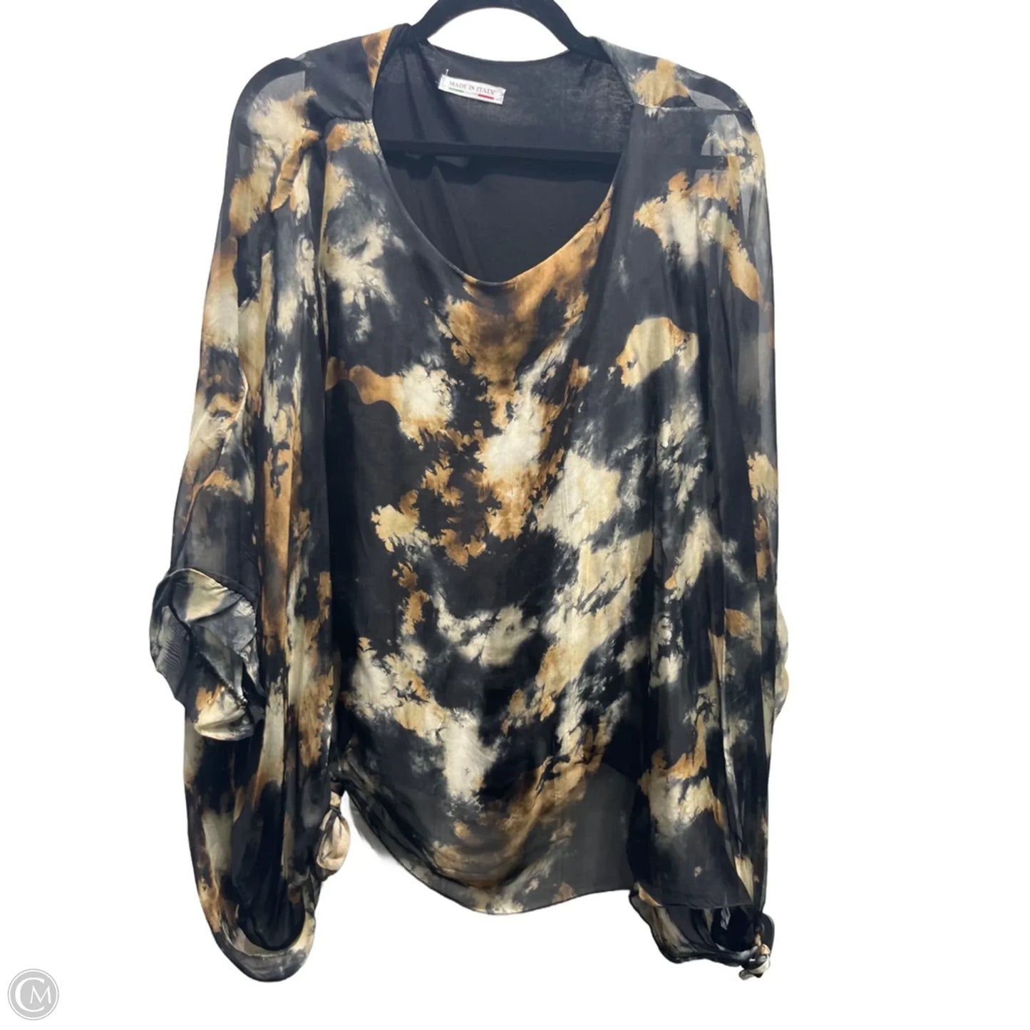 Blouse Short Sleeve By M Made In Italy In Black & Tan, Size: Osfm