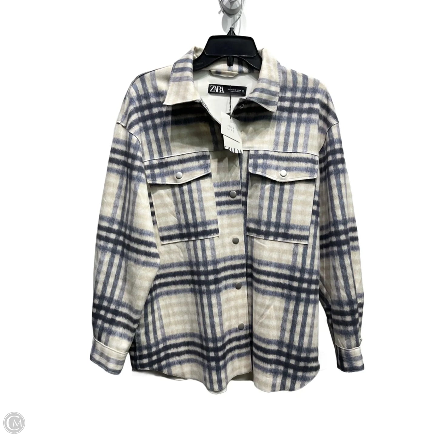 Jacket Shirt By Zara In Blue & Cream, Size: Xs