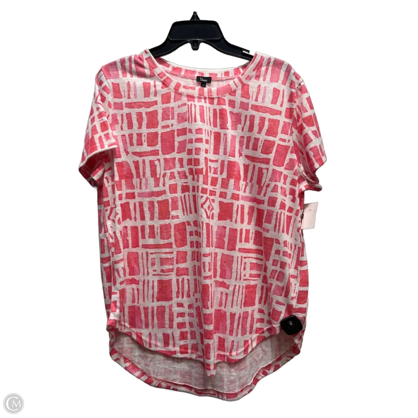 Top Short Sleeve By SHANA In Pink & White, Size: L