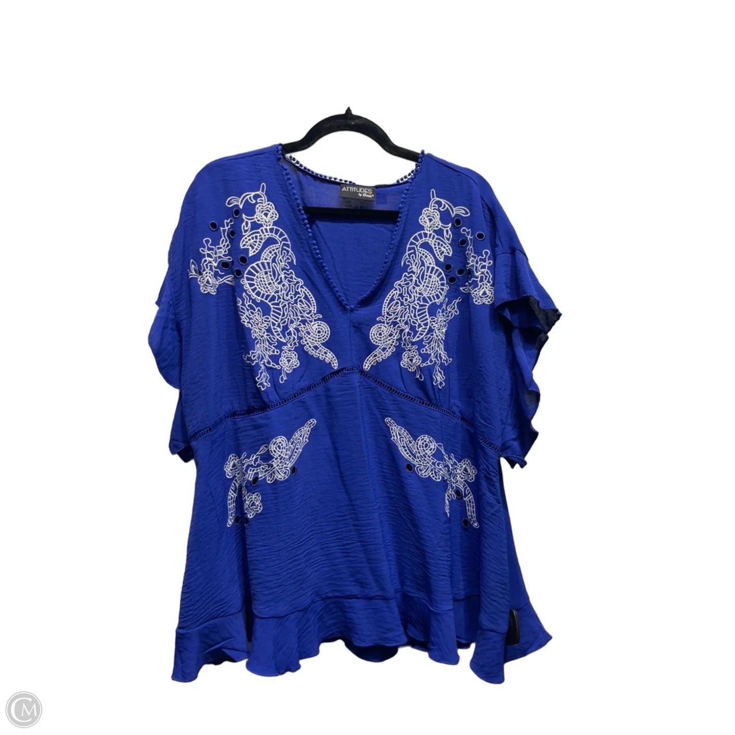 Top Short Sleeve By Attitude In Blue & White, Size: L