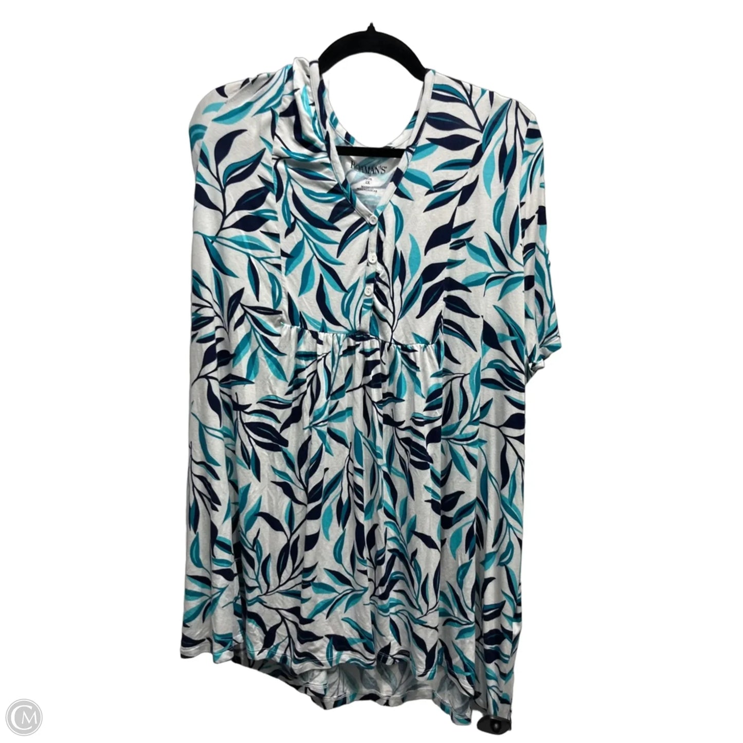 Top Short Sleeve By Roamans In Blue & White, Size: 2x