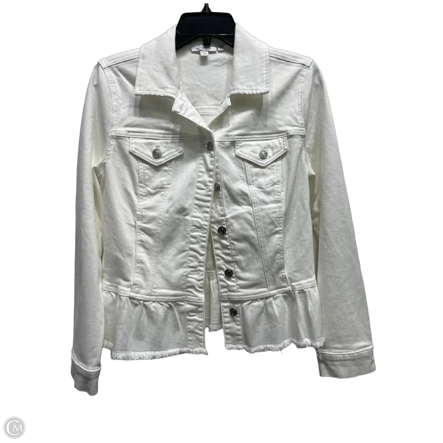 Jacket Denim By Chicos In White Denim, Size: S