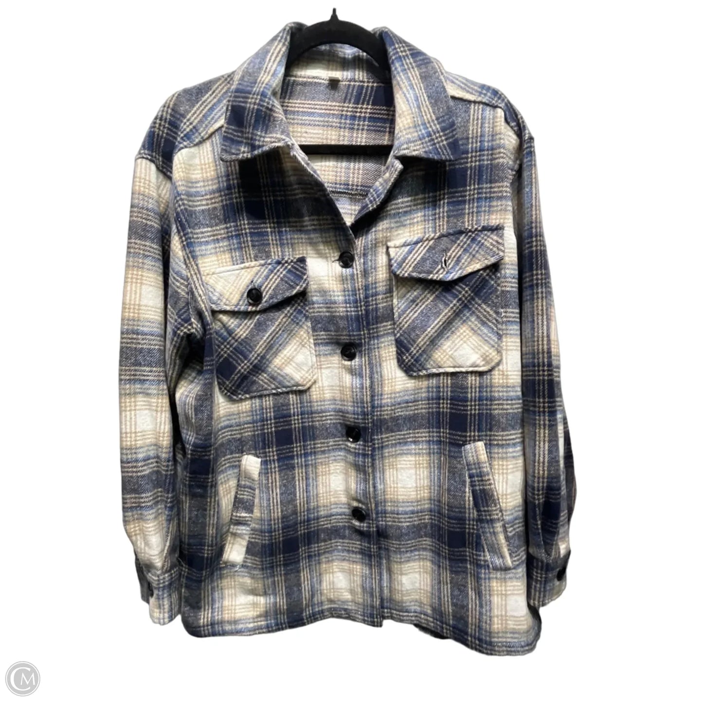Jacket Shirt By Cme In Blue & Tan, Size: L
