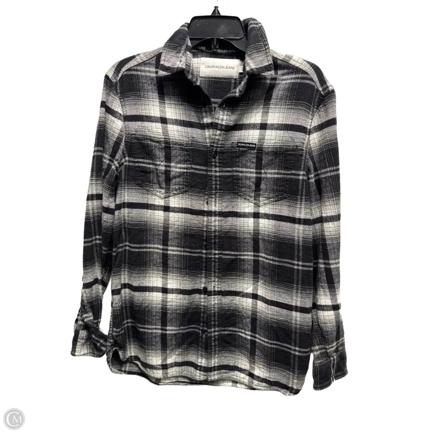 Top Long Sleeve By Calvin Klein In Black & White, Size: Xs