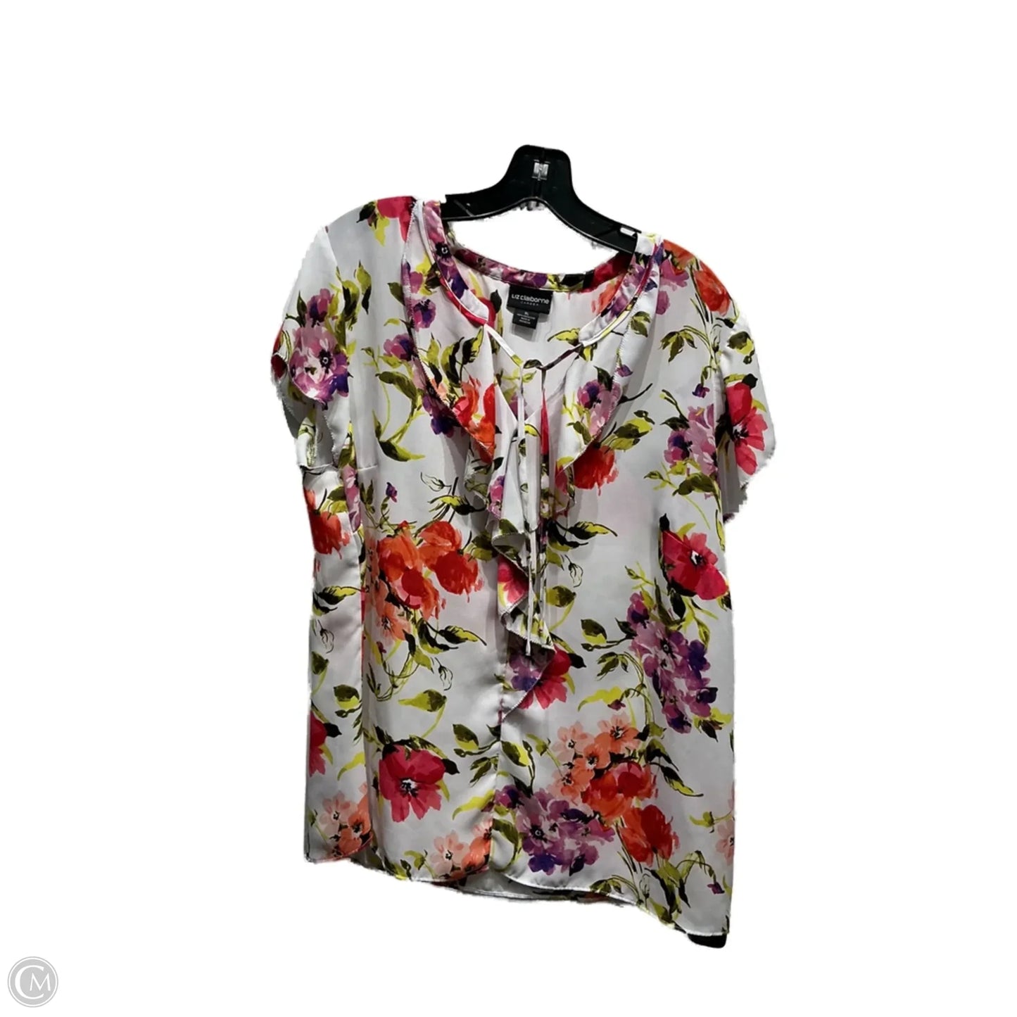 Top Short Sleeve By Liz Claiborne In Red & White, Size: Xl