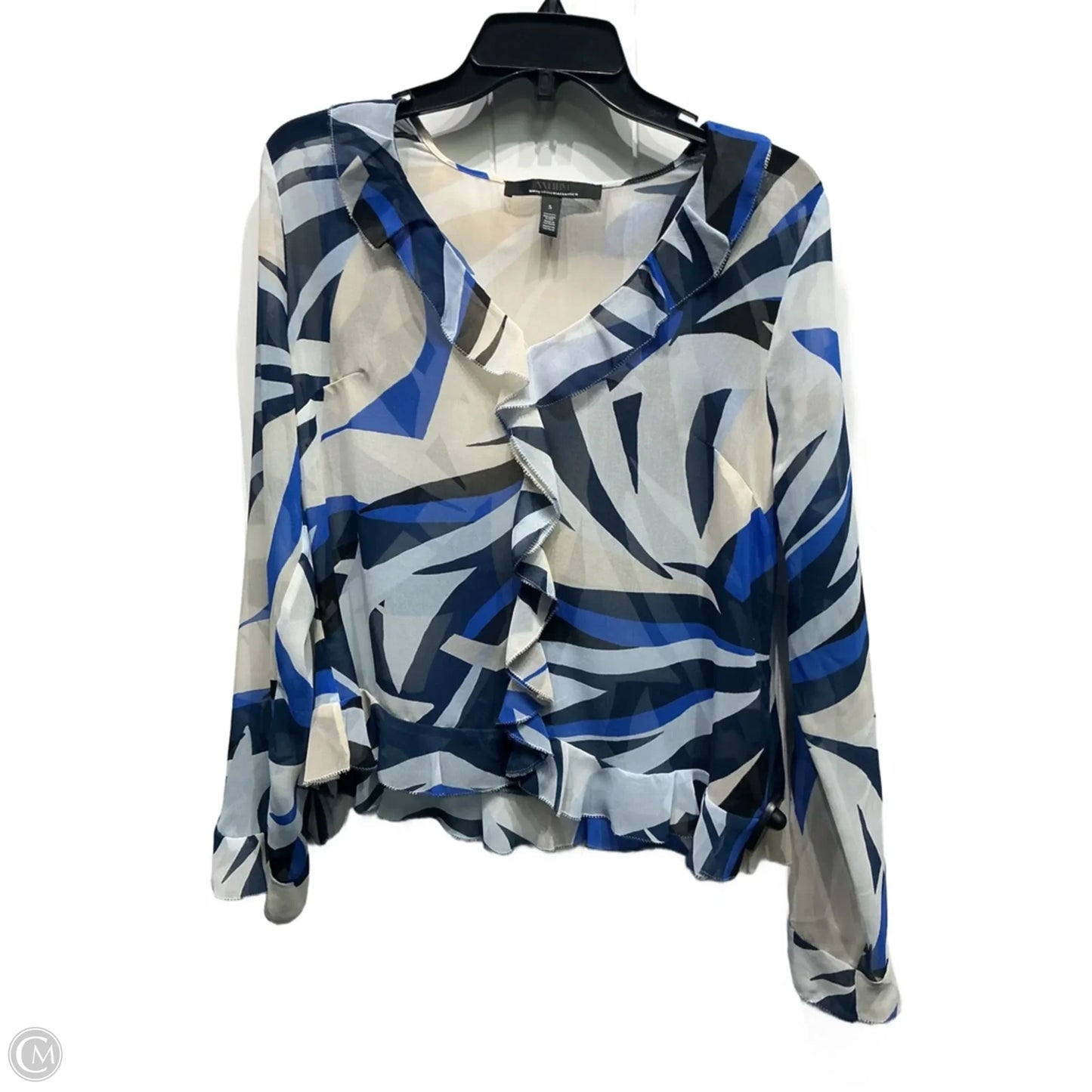 Top Long Sleeve By White House Black Market In Blue & Cream, Size: S