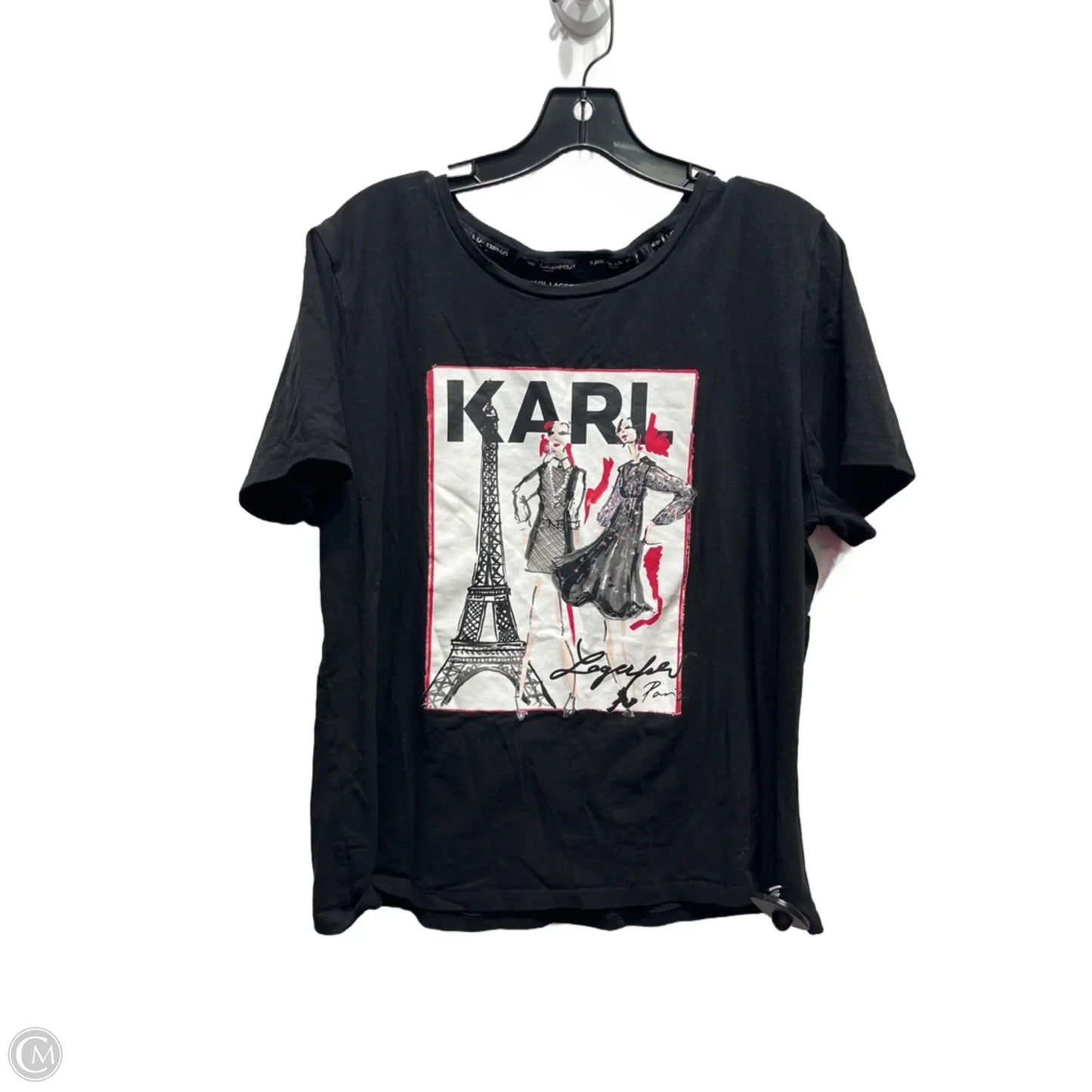 Top Short Sleeve Designer By Karl Lagerfeld In Black & Red, Size: Xl