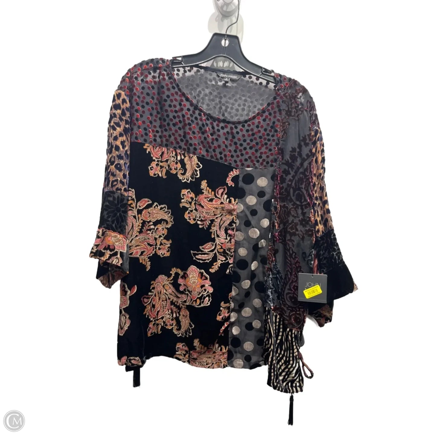 Blouse Short Sleeve By John Mark In Black & Red, Size: S