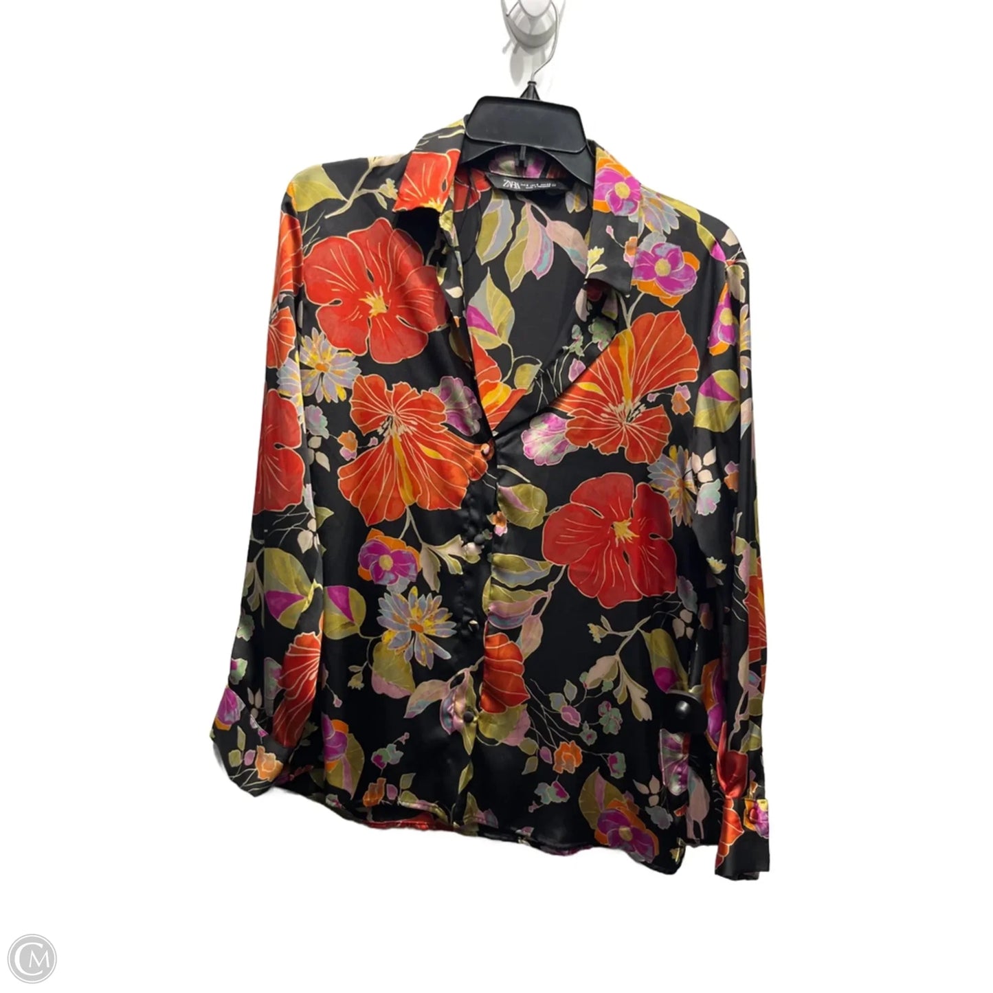 Blouse Long Sleeve By Zara In Black & Orange, Size: S