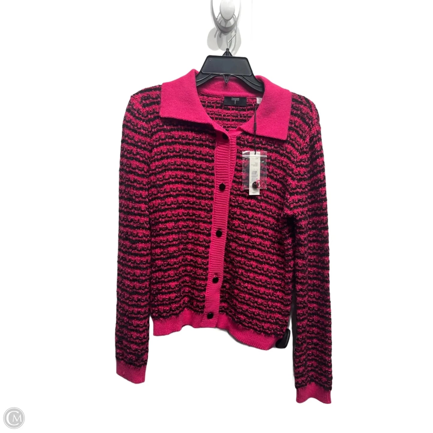Sweater Cardigan By Tahari In Black & Pink, Size: S