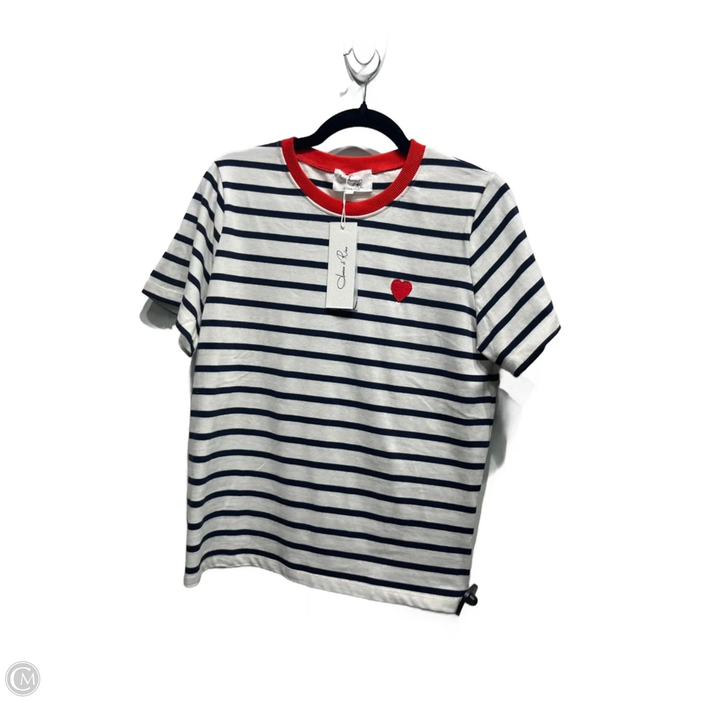 Top Short Sleeve By America & Rosa In Blue & White, Size: L