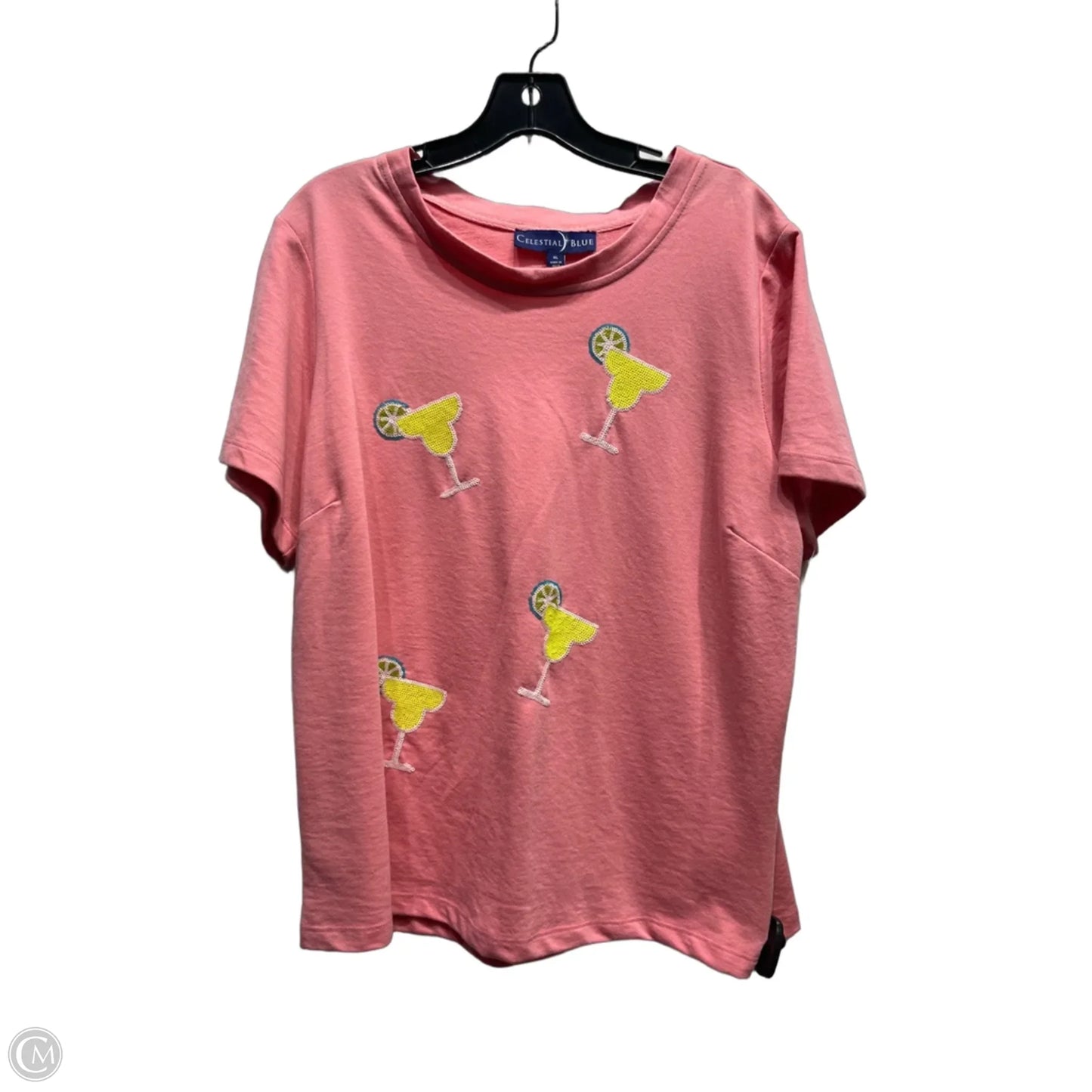 Top Short Sleeve By celestial blue In Pink & Yellow, Size: L