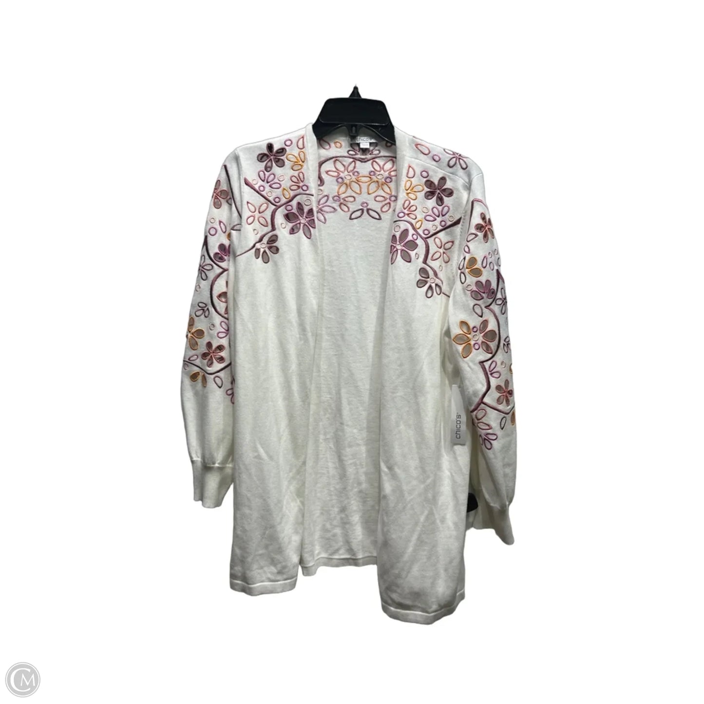 Sweater Cardigan By Chicos In Purple & White, Size: L
