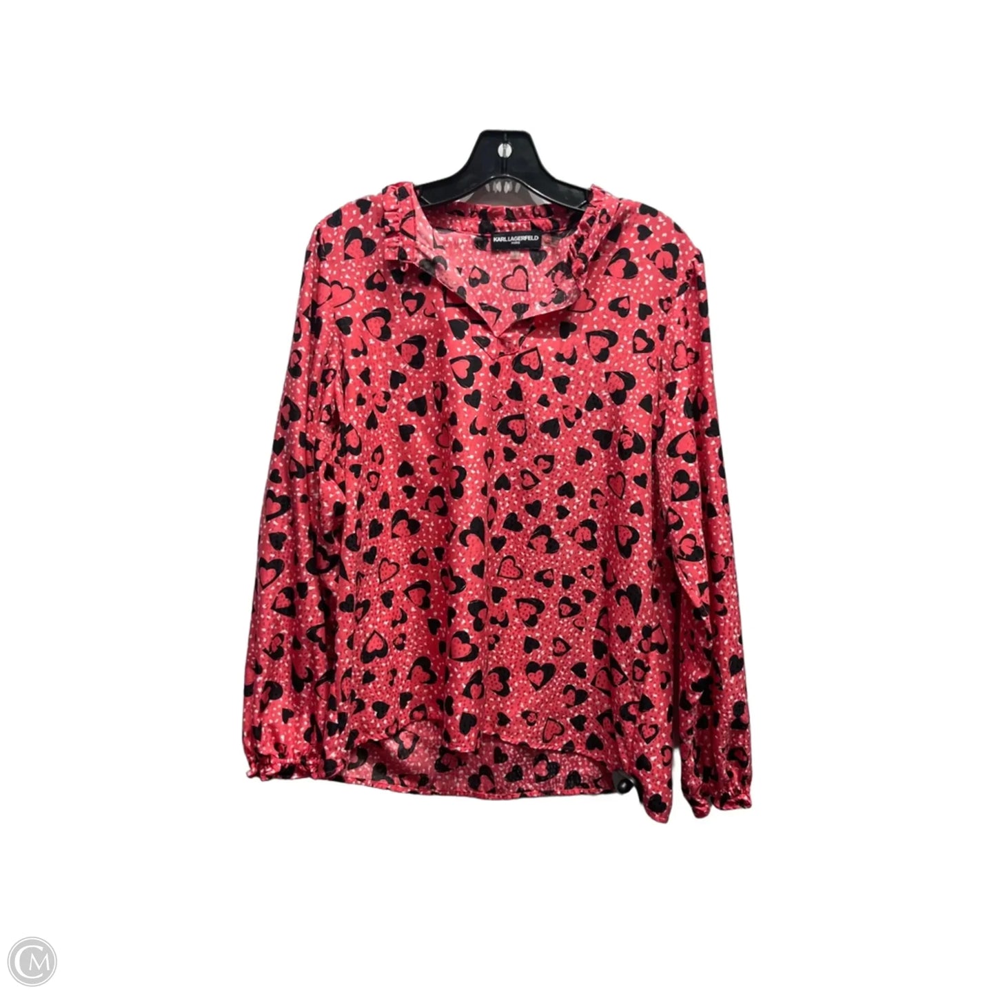 Top Long Sleeve Designer By Karl Lagerfeld In Black & Pink, Size: L