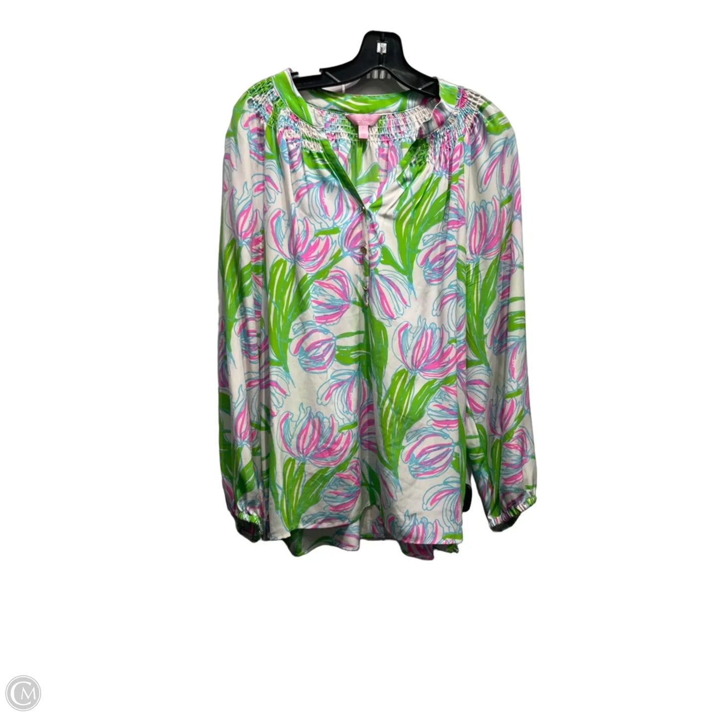 Top Long Sleeve Designer By Lilly Pulitzer In Green & Pink, Size: L